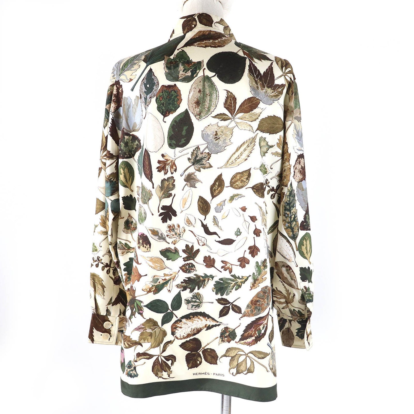 HERMES Long sleeve shirt silk Brown Khaki Beige Tourbillon swirl 38