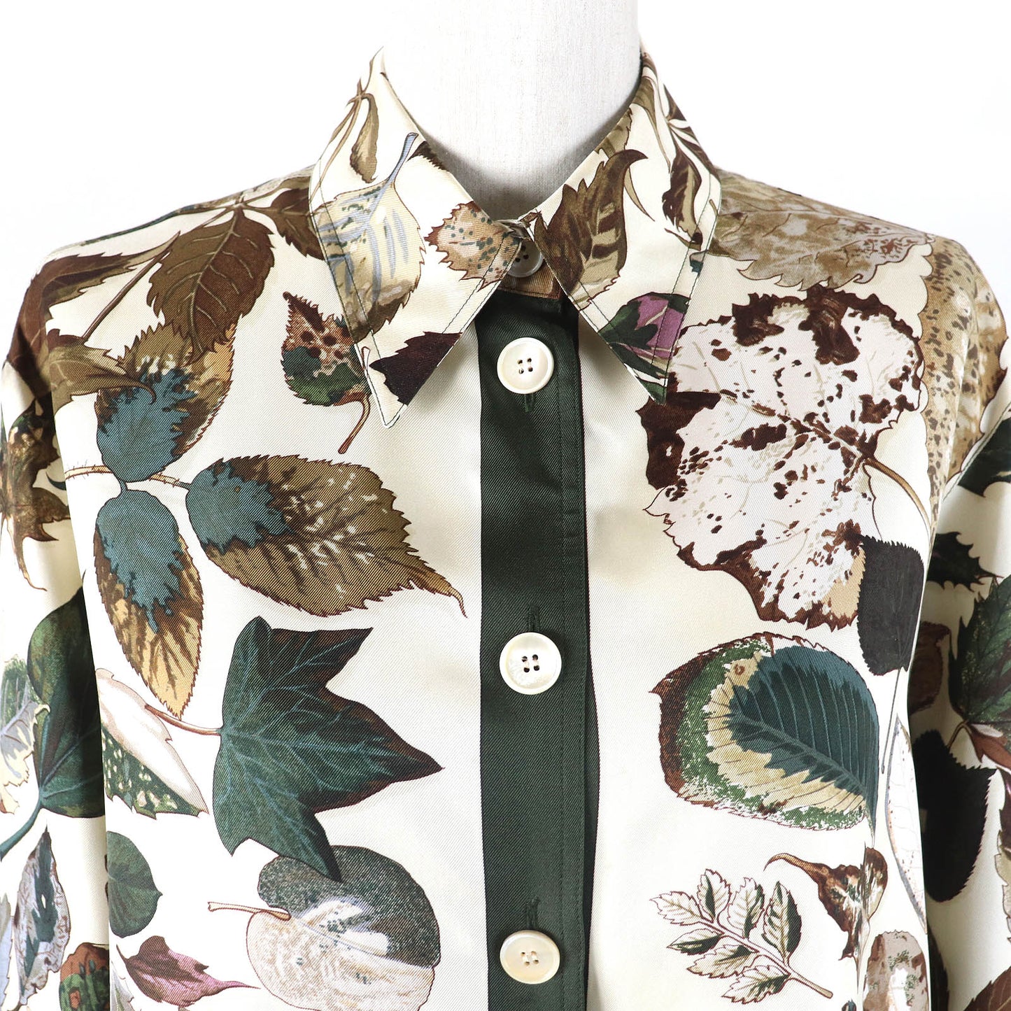 HERMES Long sleeve shirt silk Brown Khaki Beige Tourbillon swirl 38