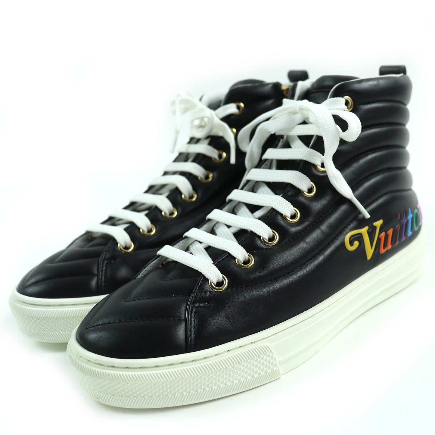 LOUIS VUITTON High cut sneakers Main: Leather Black White Stellar line Women 36 1/2