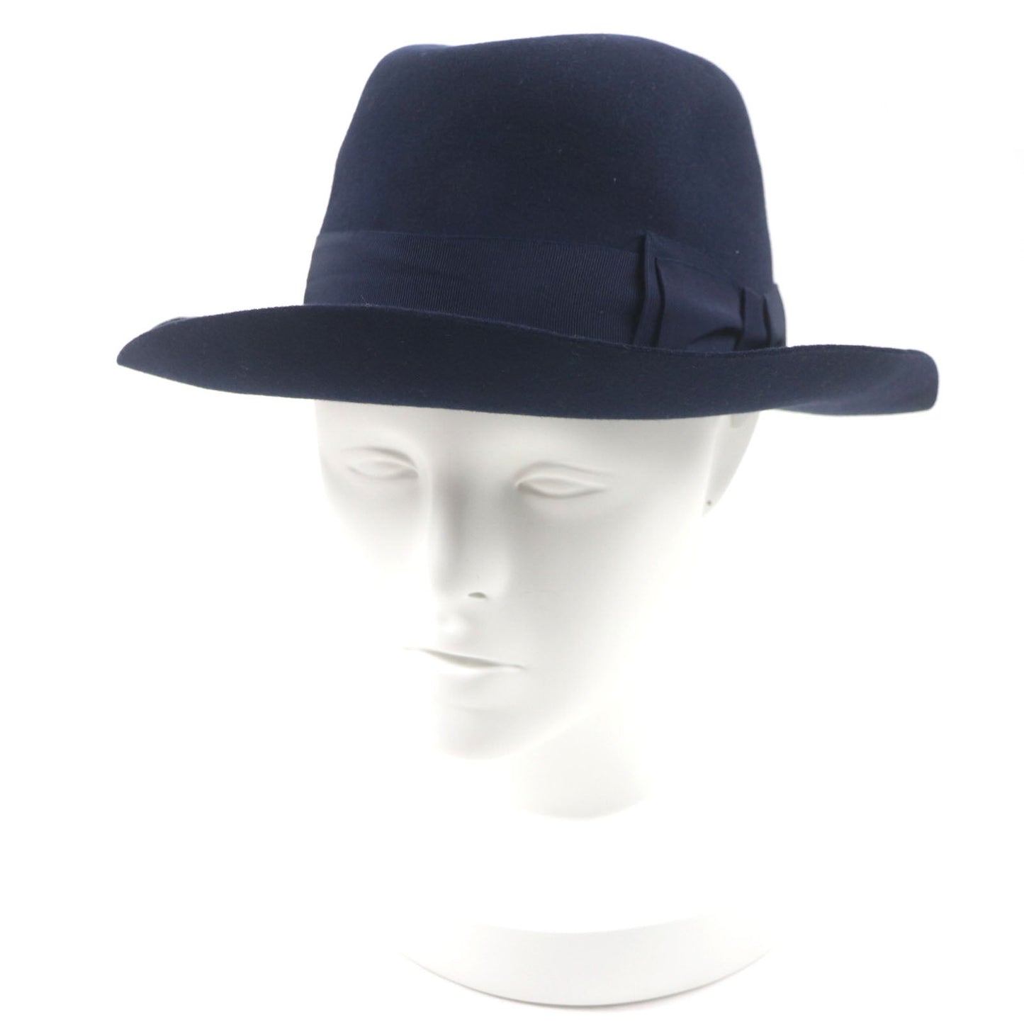 HERMES hat Outer: 100% wool, Part: 60% rayon, Part: 40% cotton, Lining: 100% silk, Leather part: cowhide Navy mens 56