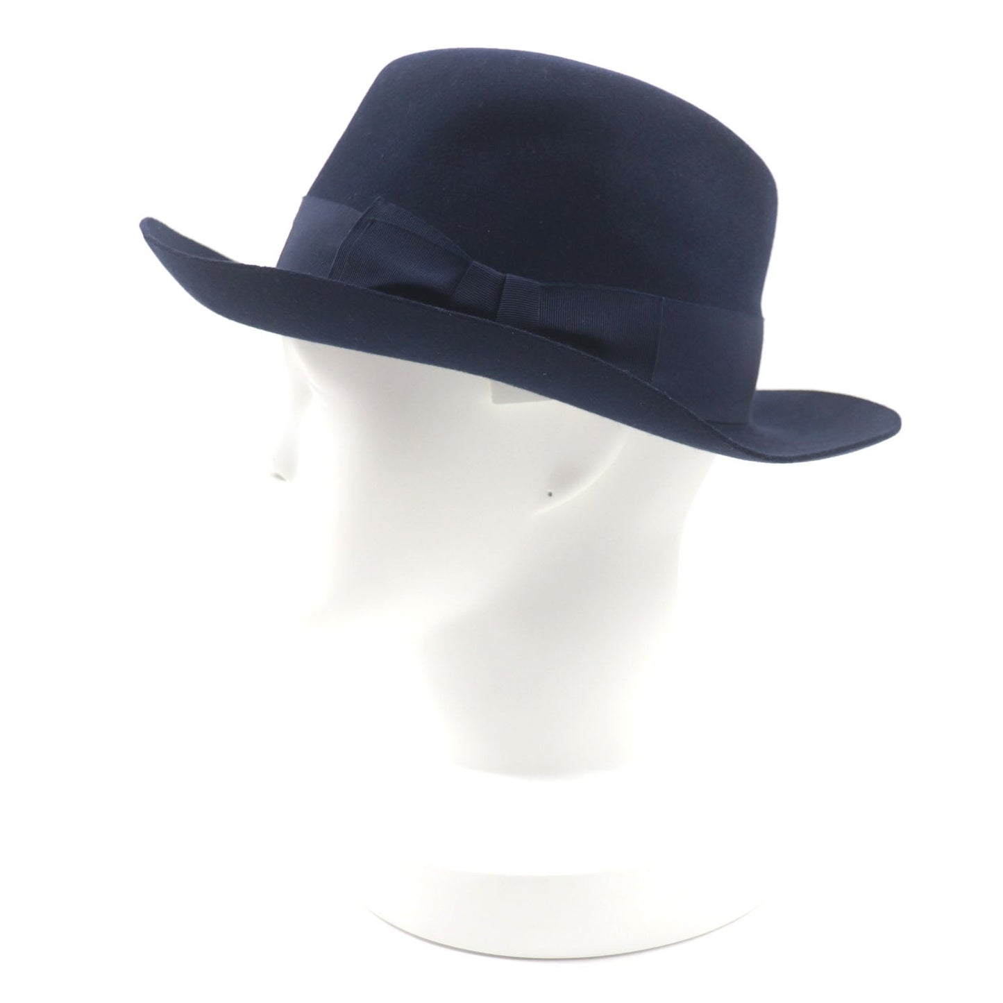 HERMES hat Outer: 100% wool, Part: 60% rayon, Part: 40% cotton, Lining: 100% silk, Leather part: cowhide Navy mens 56