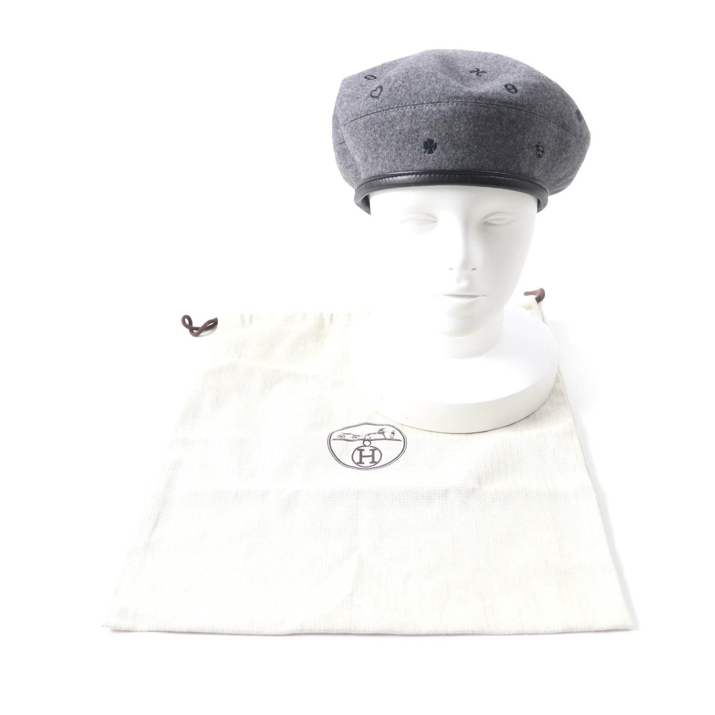 HERMES beret H212010N Outer: 100% cashmere, Part: Sheepskin, Part: 100% polyester, Lining: 65% rayon, Lining: 35% silk gray Women 57