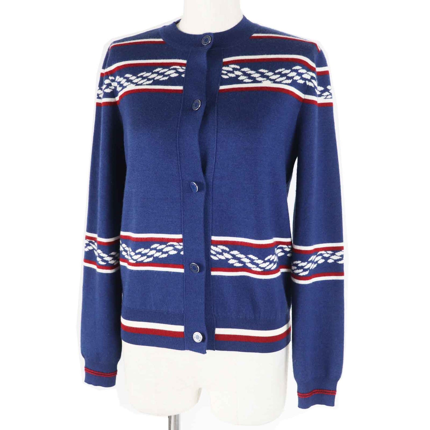 HERMES cardigan 3E2715D4 Outer material: 48% cashmere, Outer material: 48% silk, Outer material: 3% nylon, Outer material: 1% polyurethane, Part: 50% cashmere Blue Ivory Red Women 34