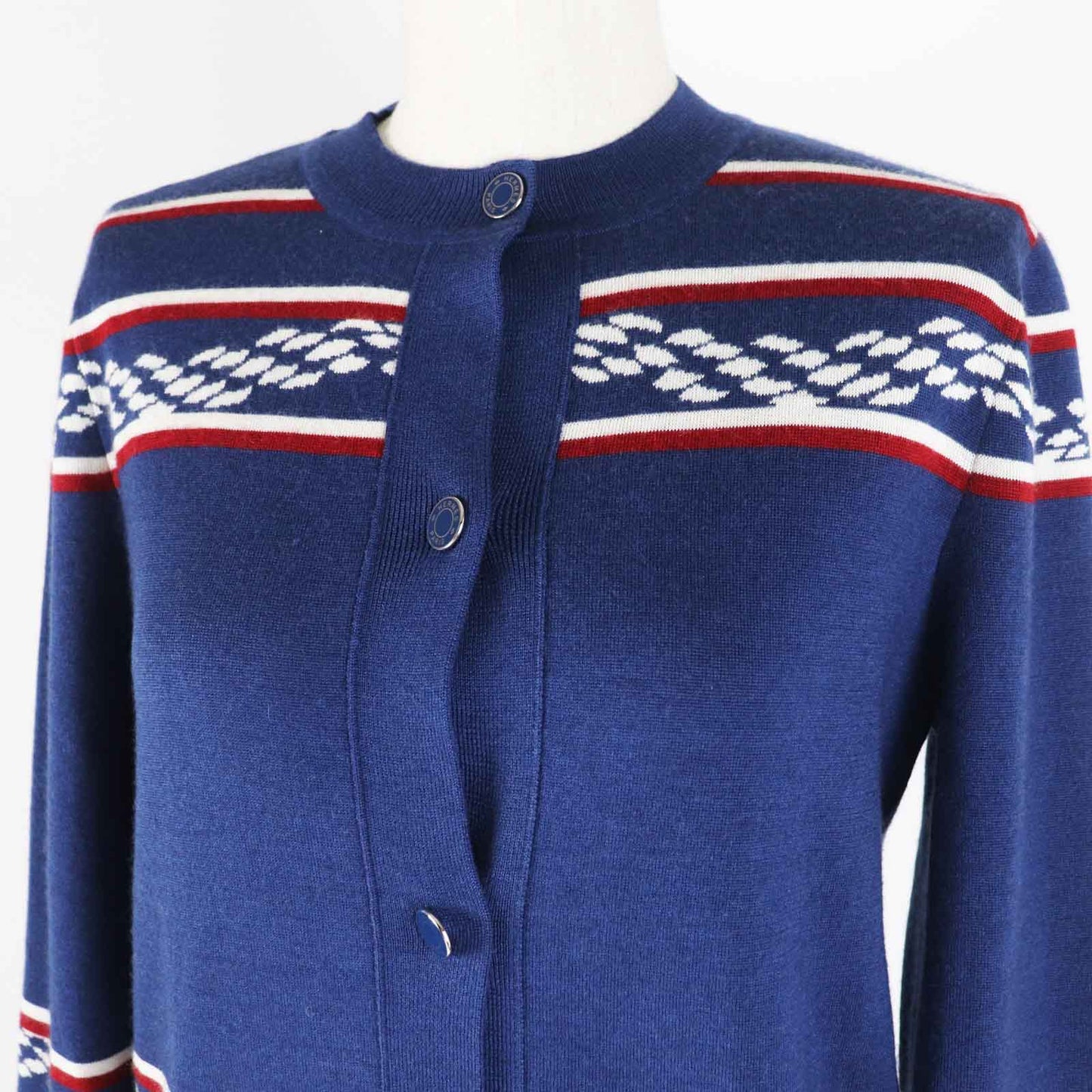HERMES cardigan 3E2715D4 Outer material: 48% cashmere, Outer material: 48% silk, Outer material: 3% nylon, Outer material: 1% polyurethane, Part: 50% cashmere Blue Ivory Red Women 34