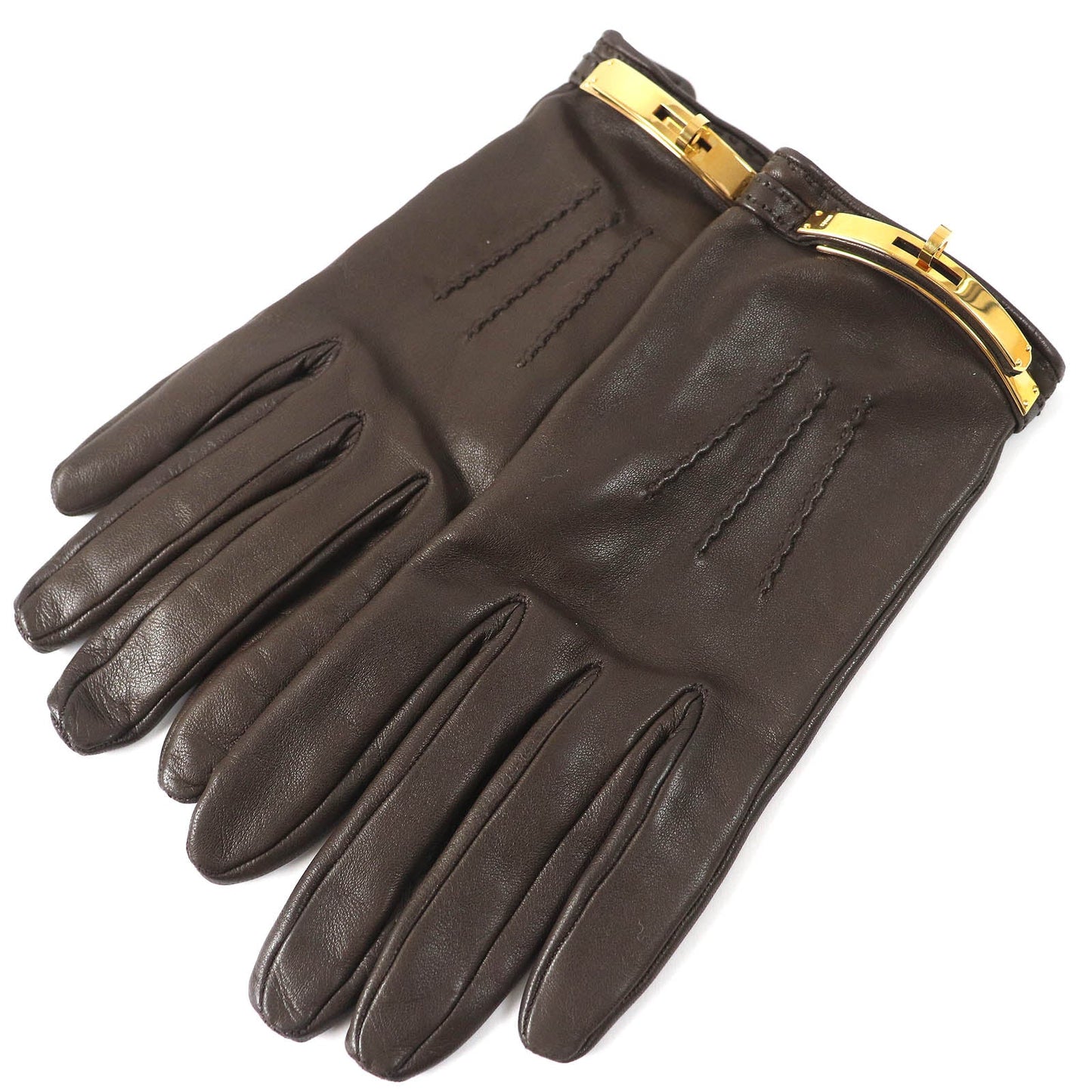 HERMES gloves Main: Leather Dark brown Women 7 1/2