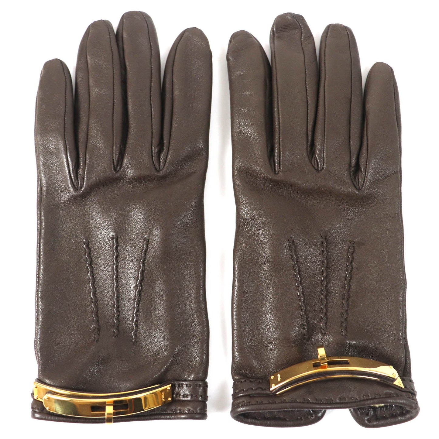 HERMES gloves Main: Leather Dark brown Women 7 1/2