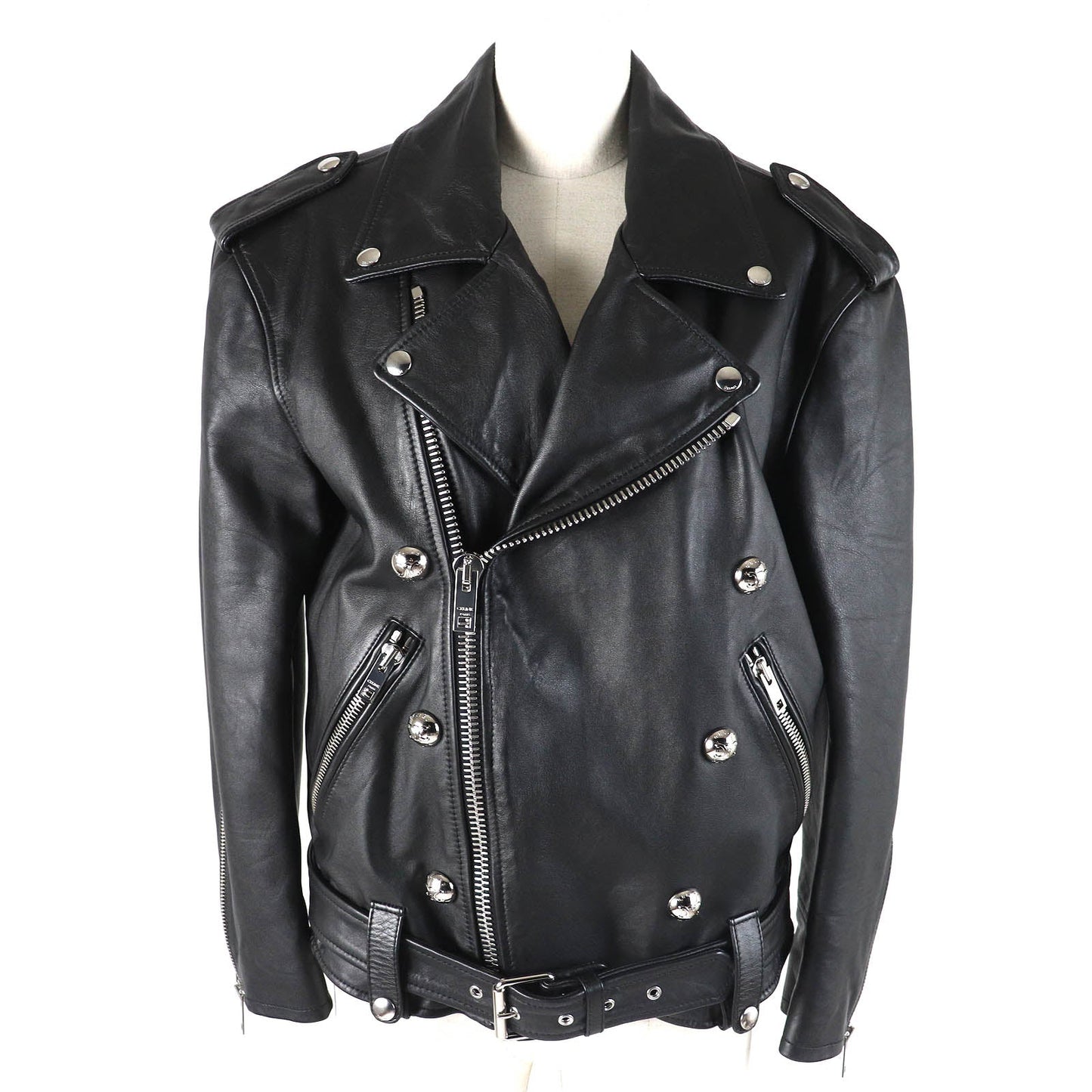 CELINE Jacket 2EG91599E Outer: Cowhide, Lining: 100% Cupra, Filling: 100% Polyester black LOOSE BIKER JACKET Women 34
