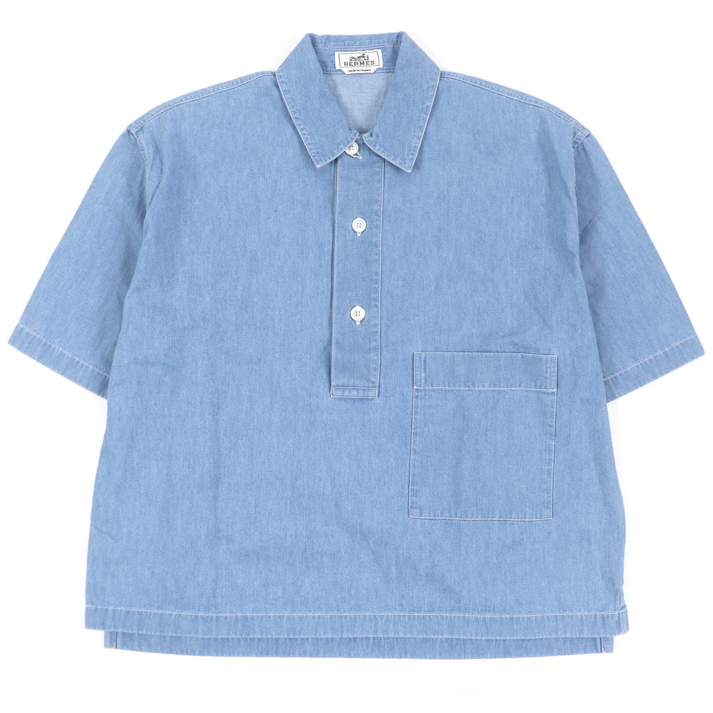 HERMES Short sleeve shirt Main: 100% cotton Indigo blue mens 37