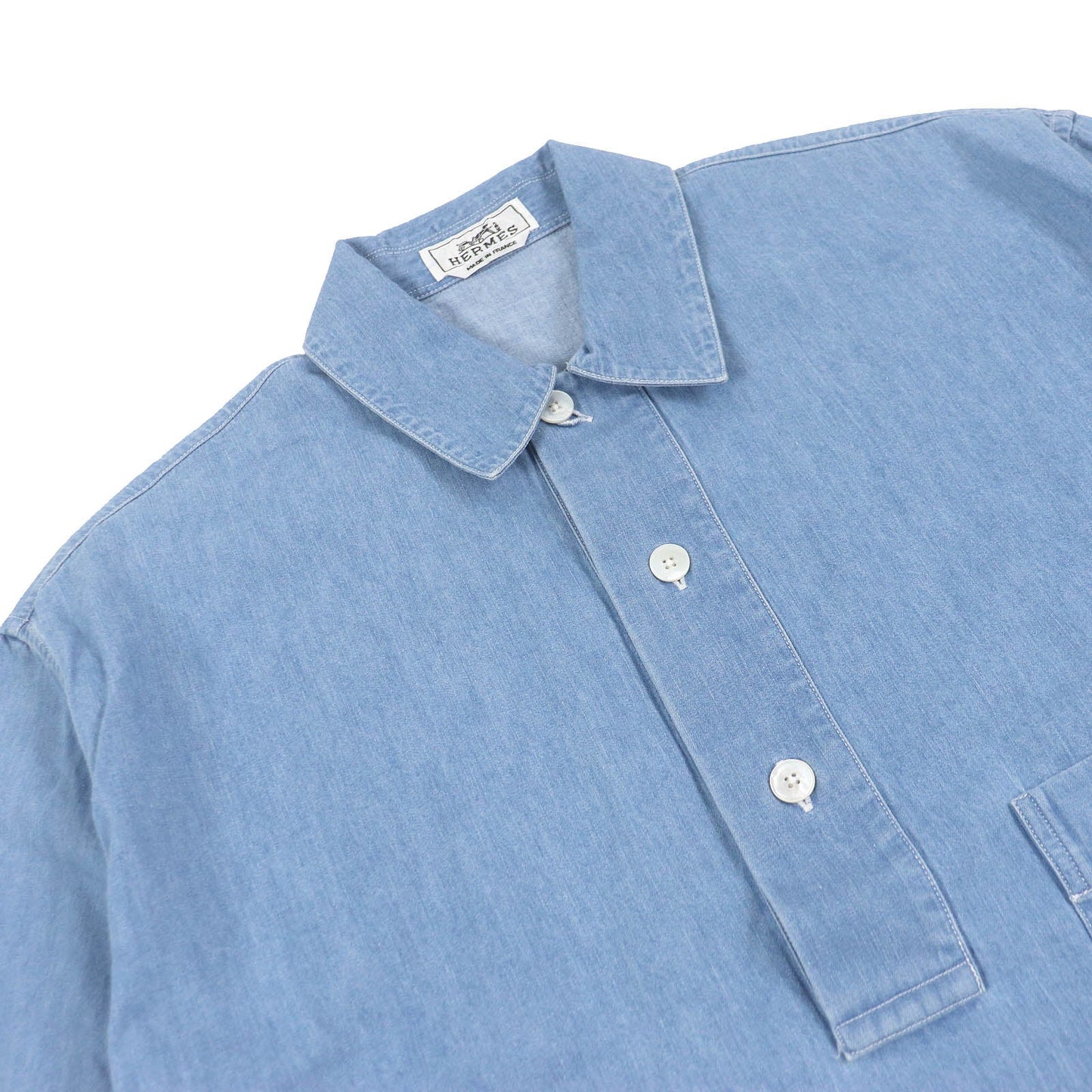 HERMES Short sleeve shirt Main: 100% cotton Indigo blue mens 37