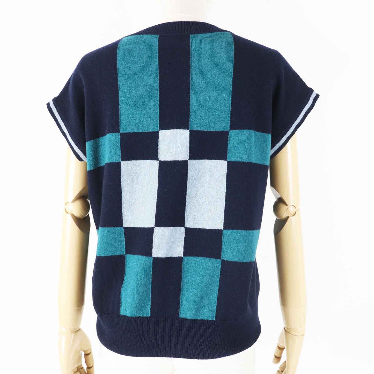 HERMES knit 3H2608DD Main: 100% cashmere Dark Navy Green BRIDES de GALA Tartan ceremonial bridle Women 38
