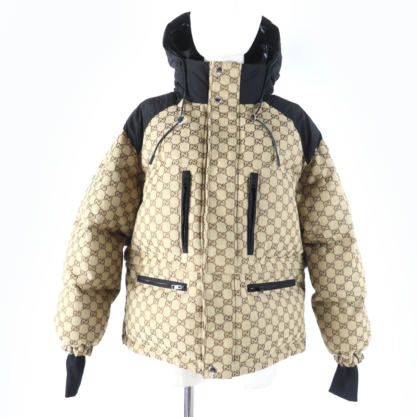 GUCCI Down jacket 761698 Main: 70% cotton, Main: 30% polyester, Main: 100% nylon, Part: 98% nylon, Part: 2% polyurethane beige GG canvas bomber jacket Women 36