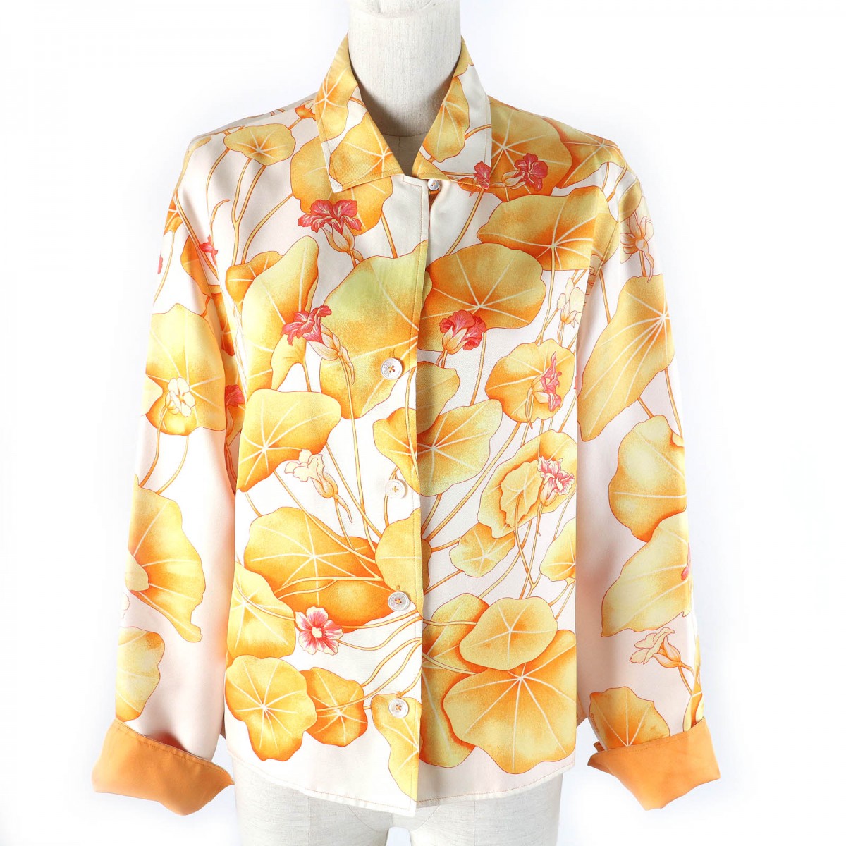 HERMES Long sleeve shirt Main: 100% silk Orange type Margiela period Les Capucines Women 38