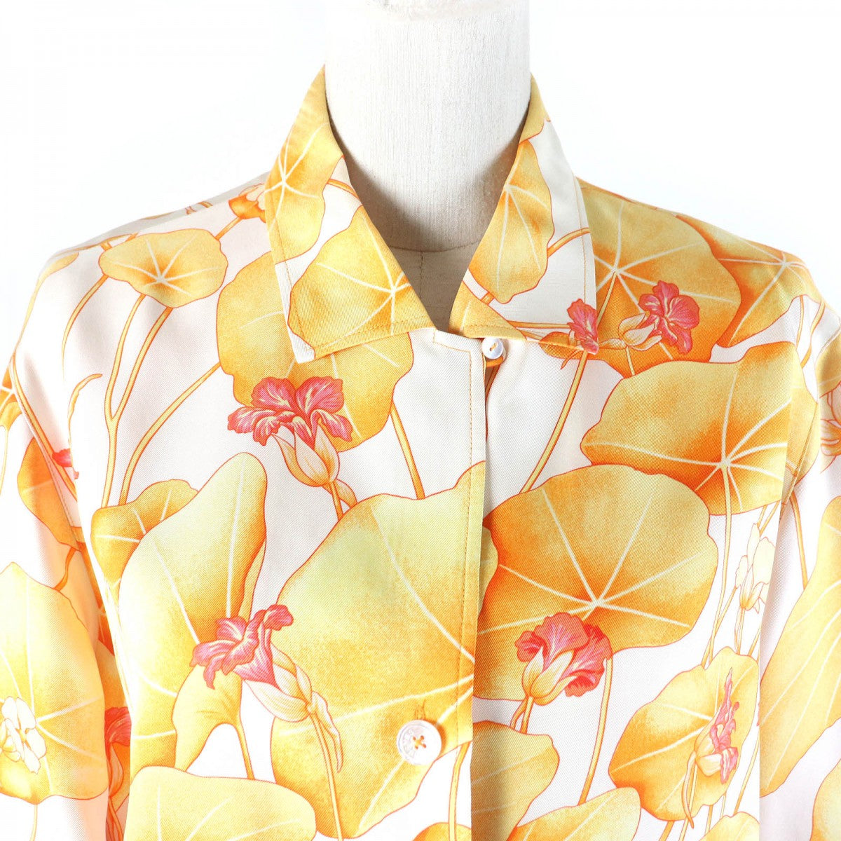 HERMES Long sleeve shirt Main: 100% silk Orange type Margiela period Les Capucines Women 38