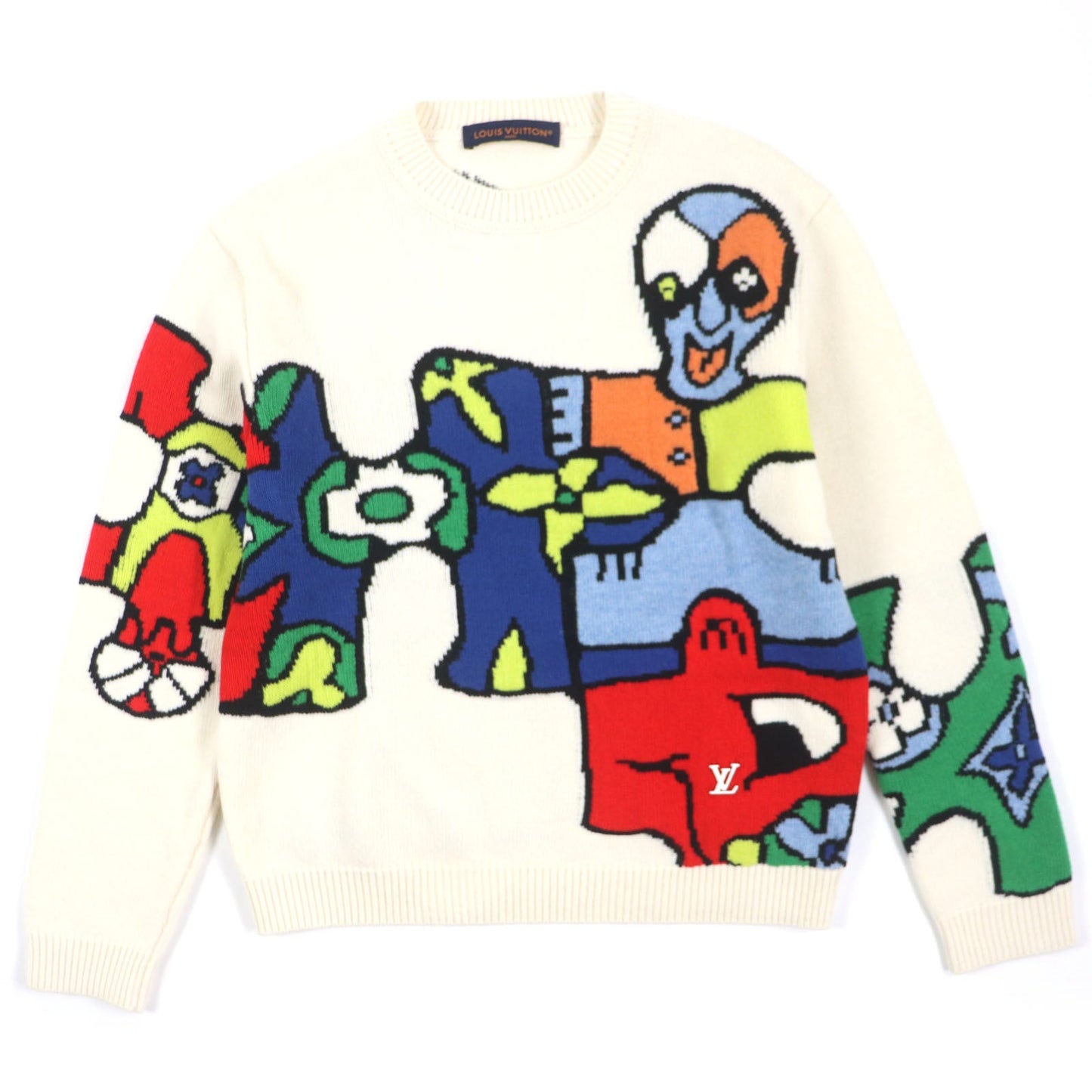 LOUIS VUITTON sweater HON63W Main: 100% wool Off White Multi LVPuzzle mens M