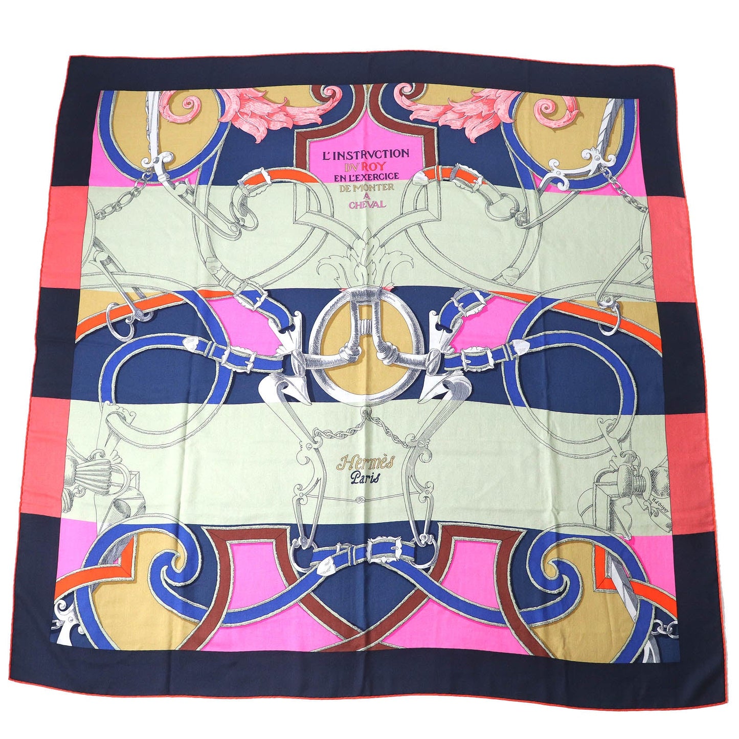HERMES scarf H243685S Main: 70% cashmere, Main: 30% silk MARINE/ROSE VIF/VE Instructions for the Royal Bayadere Women