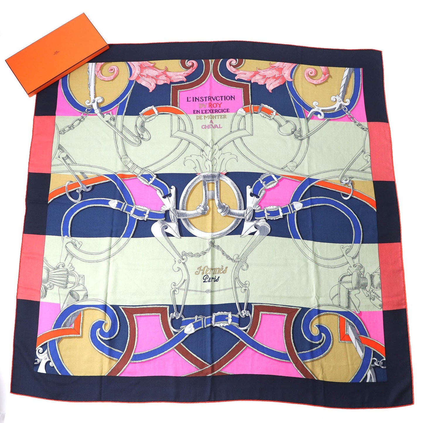 HERMES scarf H243685S Main: 70% cashmere, Main: 30% silk MARINE/ROSE VIF/VE Instructions for the Royal Bayadere Women