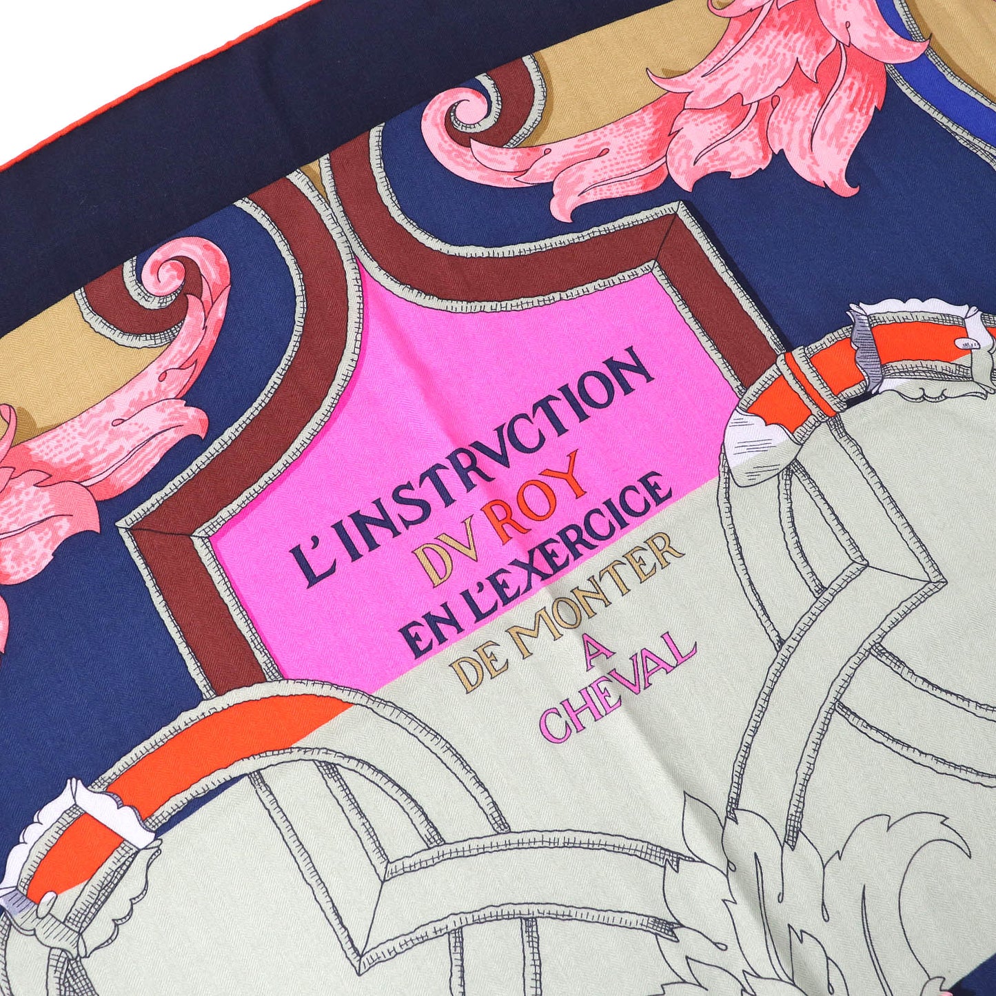 HERMES scarf H243685S Main: 70% cashmere, Main: 30% silk MARINE/ROSE VIF/VE Instructions for the Royal Bayadere Women
