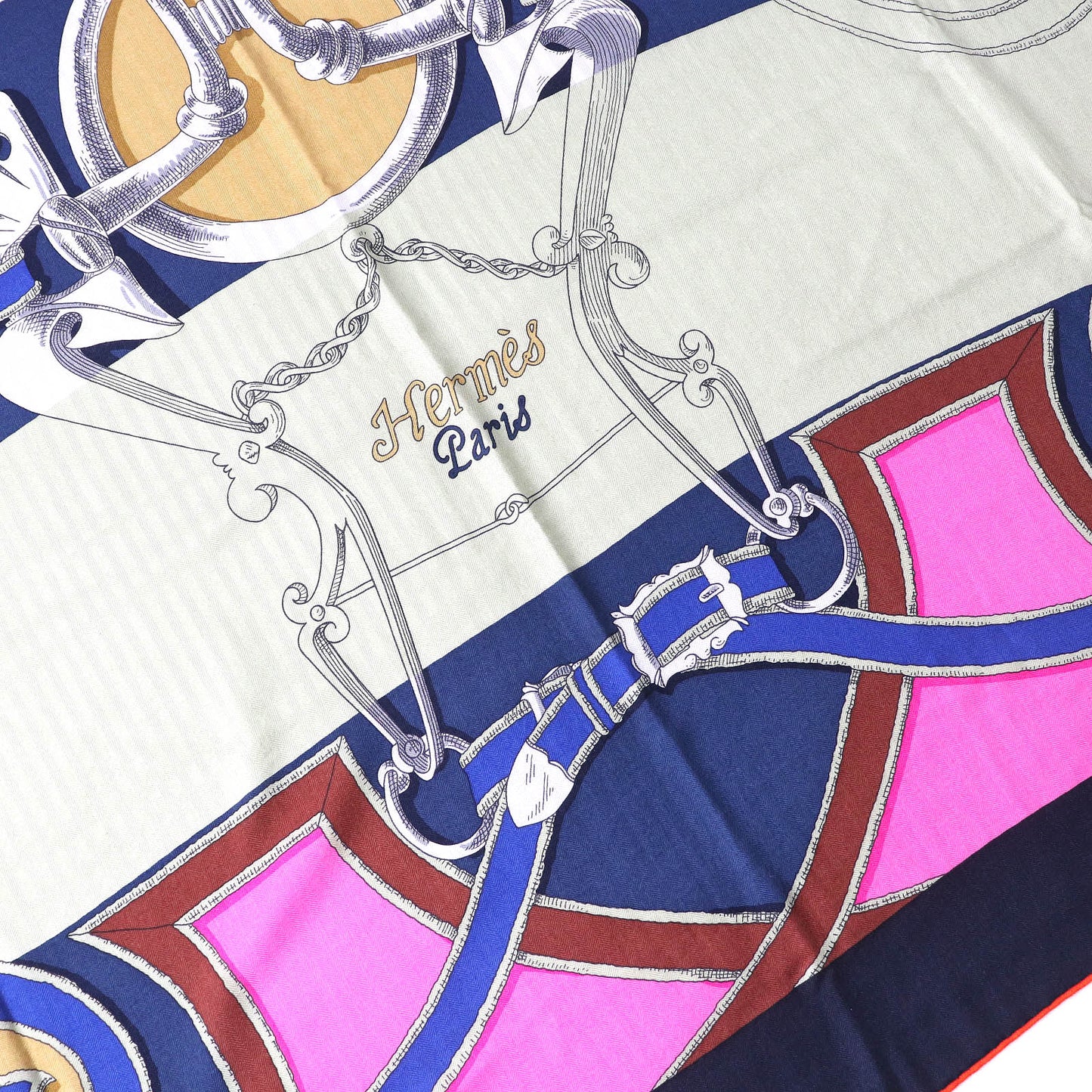 HERMES scarf H243685S Main: 70% cashmere, Main: 30% silk MARINE/ROSE VIF/VE Instructions for the Royal Bayadere Women