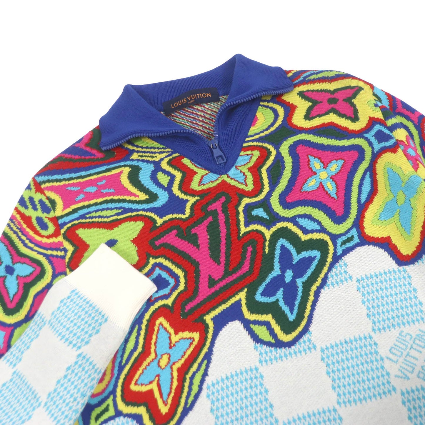 LOUIS VUITTON knit 1A8P4N Main: 97% cotton, Main: 2% nylon, Main: 1% polyurethane Blue type Multicolor mens XS
