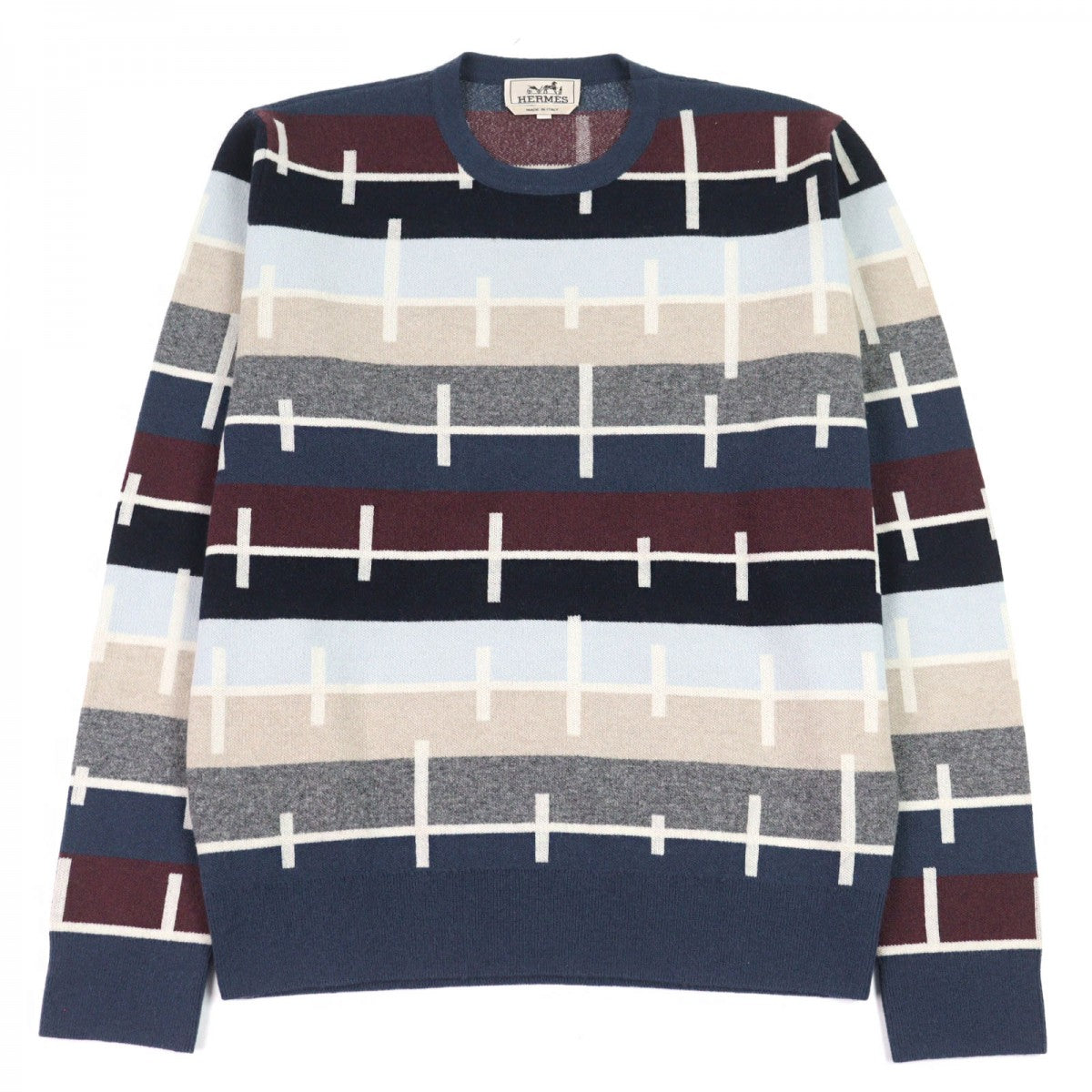 HERMES knit Main: 100% cashmere Multicolor Border Pattern mens M