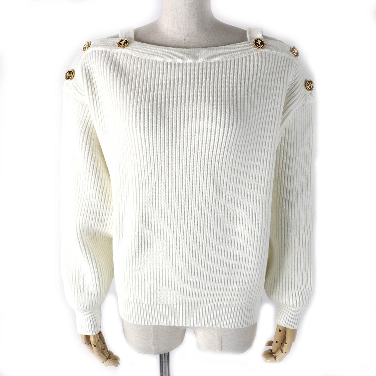 LOUIS VUITTON knit Main: 54% cotton, 43% polyester, 2% polyamide, 1% polyurethane white Nautical Shoulder Detail Knit Women M