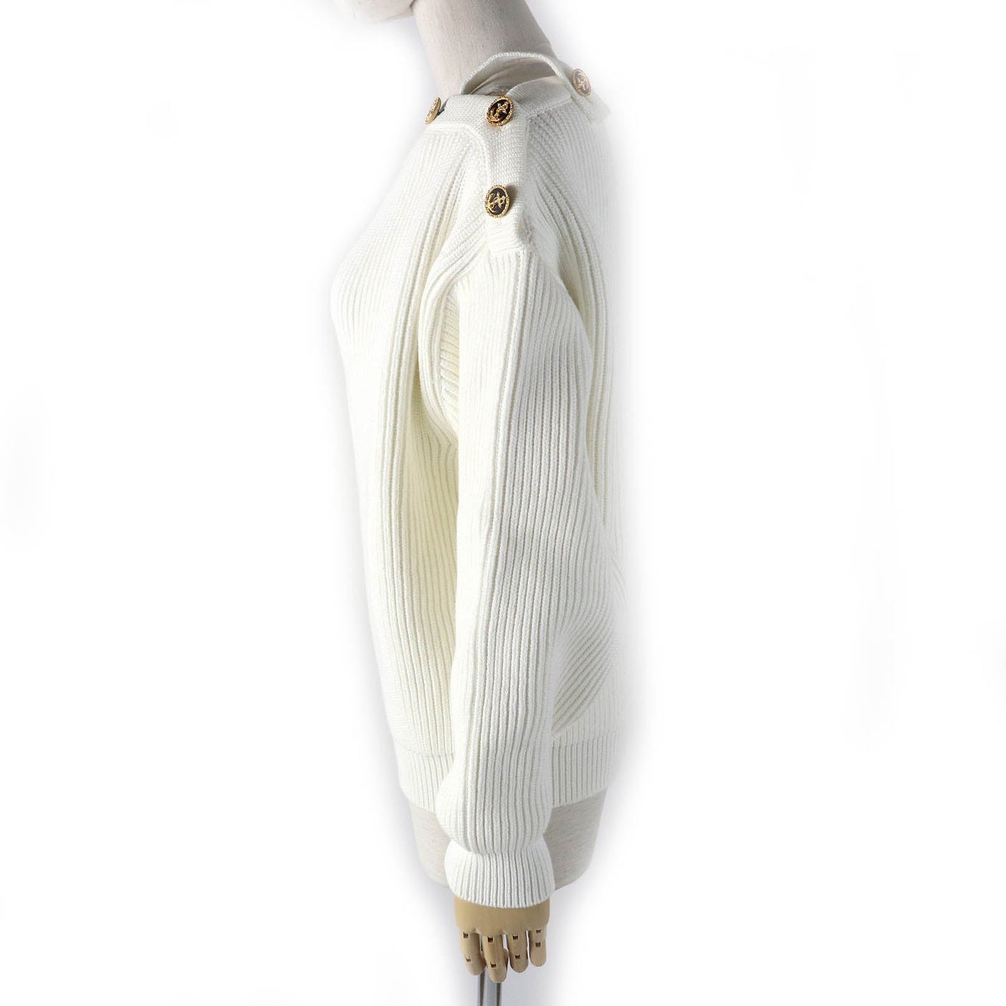 LOUIS VUITTON knit Main: 54% cotton, 43% polyester, 2% polyamide, 1% polyurethane white Nautical Shoulder Detail Knit Women M