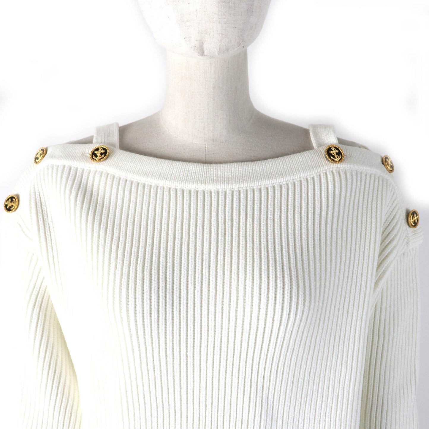LOUIS VUITTON knit Main: 54% cotton, 43% polyester, 2% polyamide, 1% polyurethane white Nautical Shoulder Detail Knit Women M