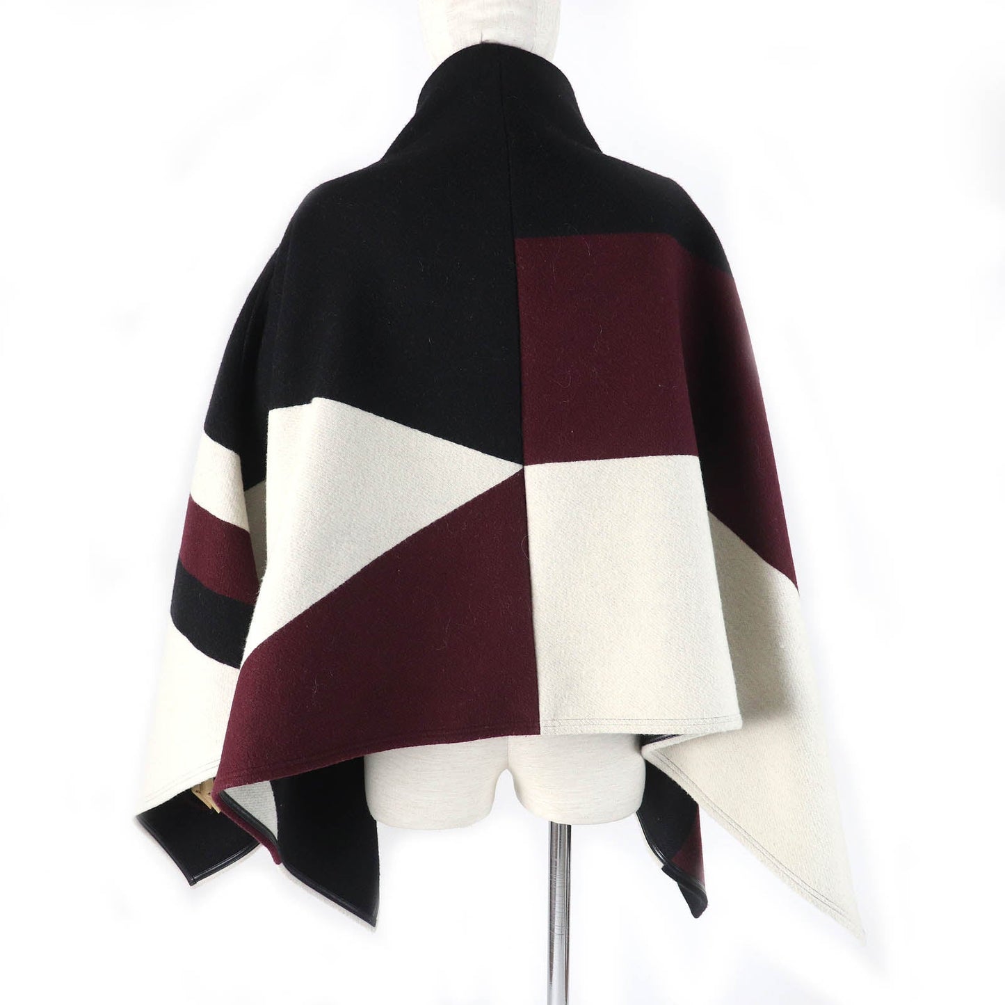 LOUIS VUITTON poncho Main: 97% wool, Main: 3% silk, Leather part: sheepskin Black Light Beige Bordeaux Women 34