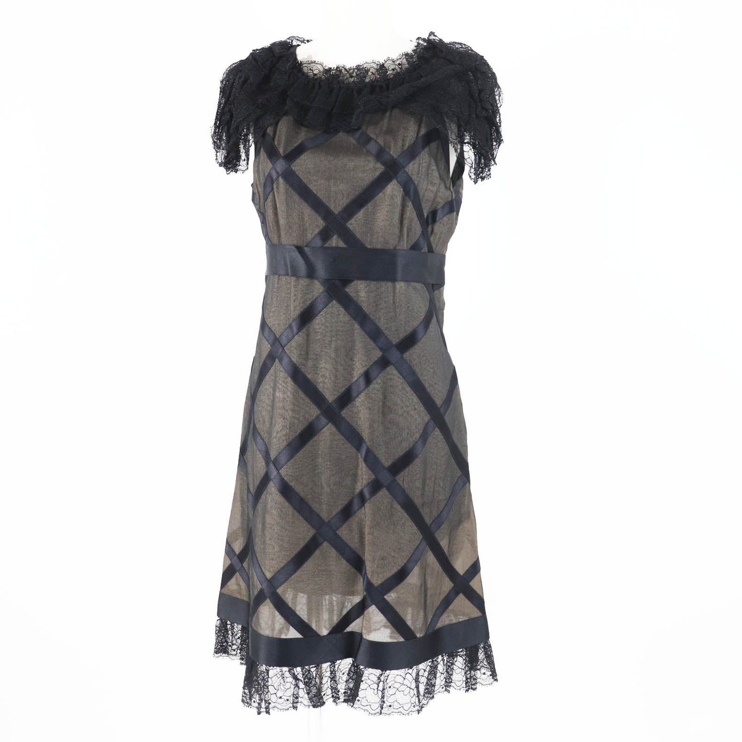 CHANEL one piece 07P P30570 Main: 100% silk, Part: 100% silk Black beige Women 38