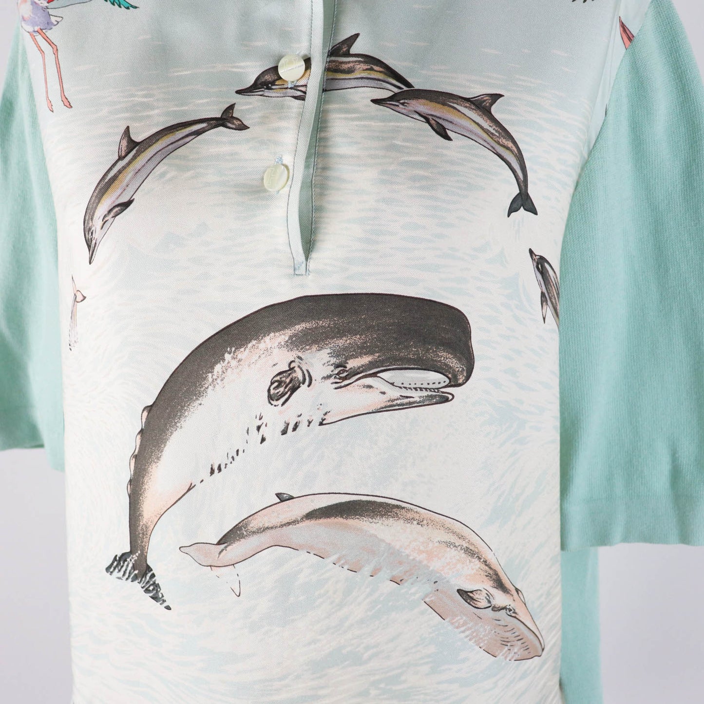 HERMES Short sleeve polo shirt Outer material: 100% silk, Outer material: 85% cotton, Outer material: 15% cashmere Light blue type The Precious Life of the Mediterranean Women M