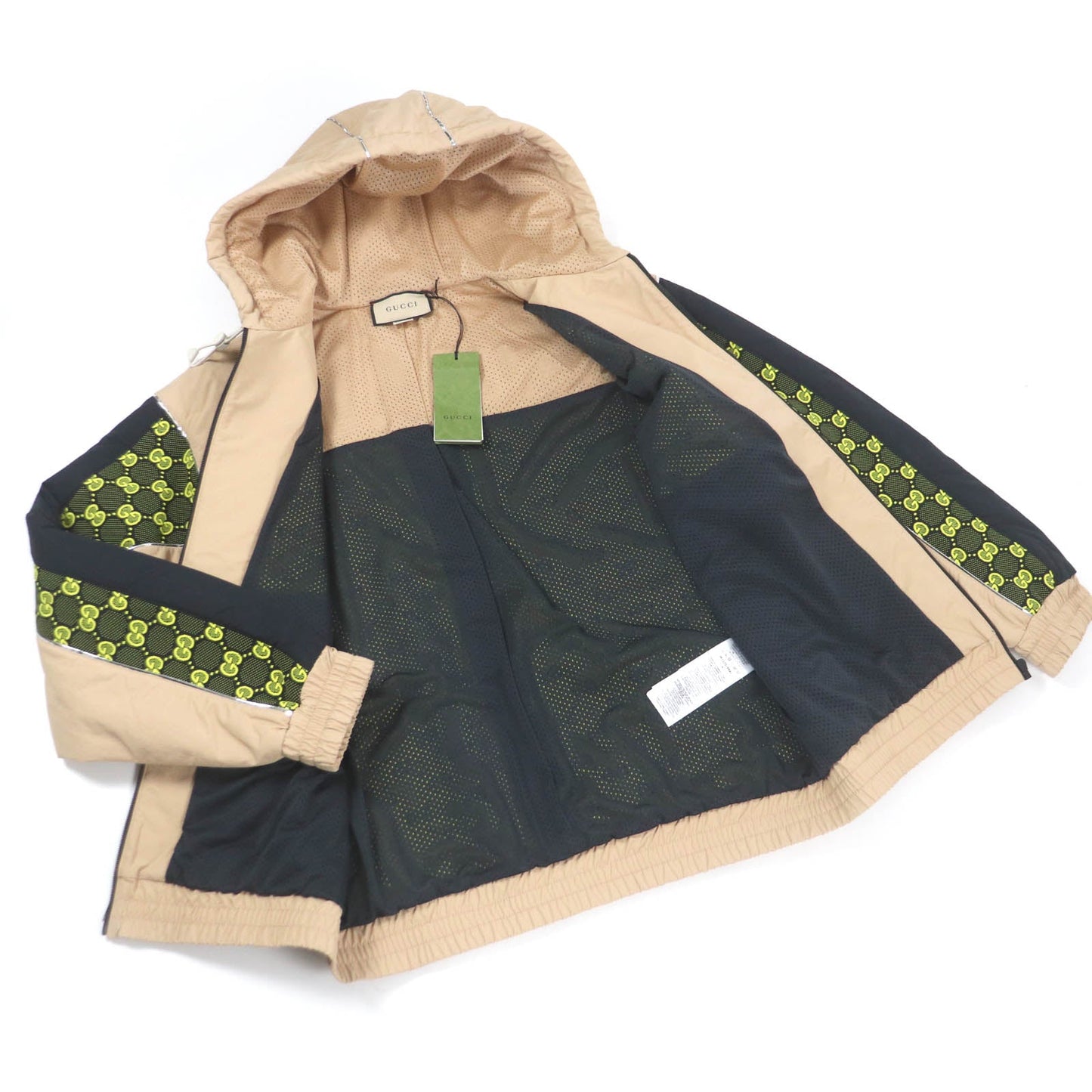 GUCCI Jacket 752157 Outer: 100% nylon, some: 96% nylon, some: 4% polyurethane, some: 61% polyurethane, some: 39% polyester beige mens M