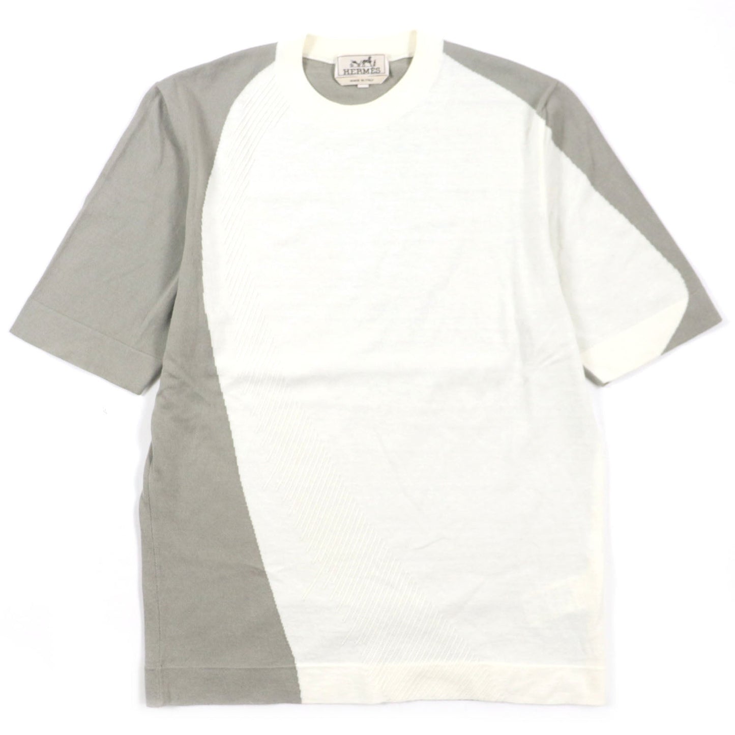 HERMES Short sleeve knit Main: 85% cotton, Main: 15% cashmere Ivory gray mens XS