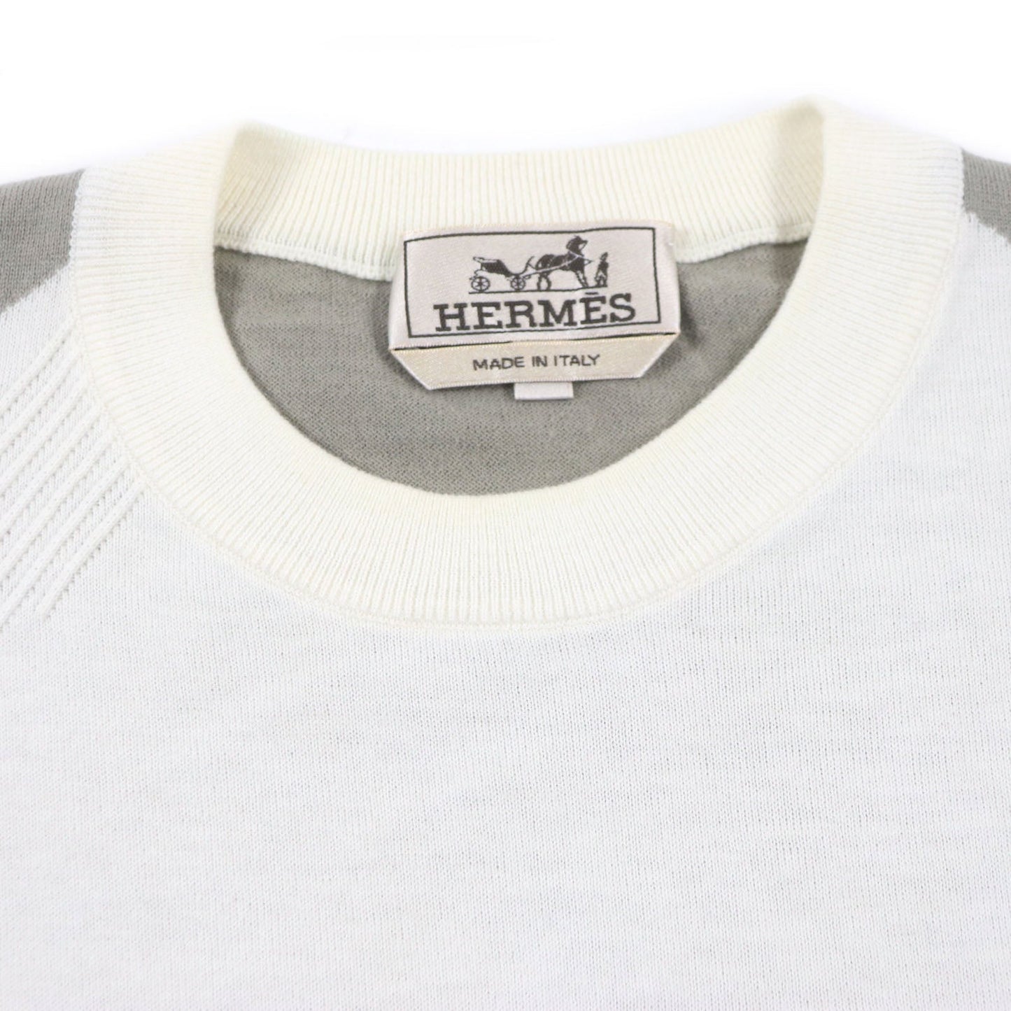 HERMES Short sleeve knit Main: 85% cotton, Main: 15% cashmere Ivory gray mens XS