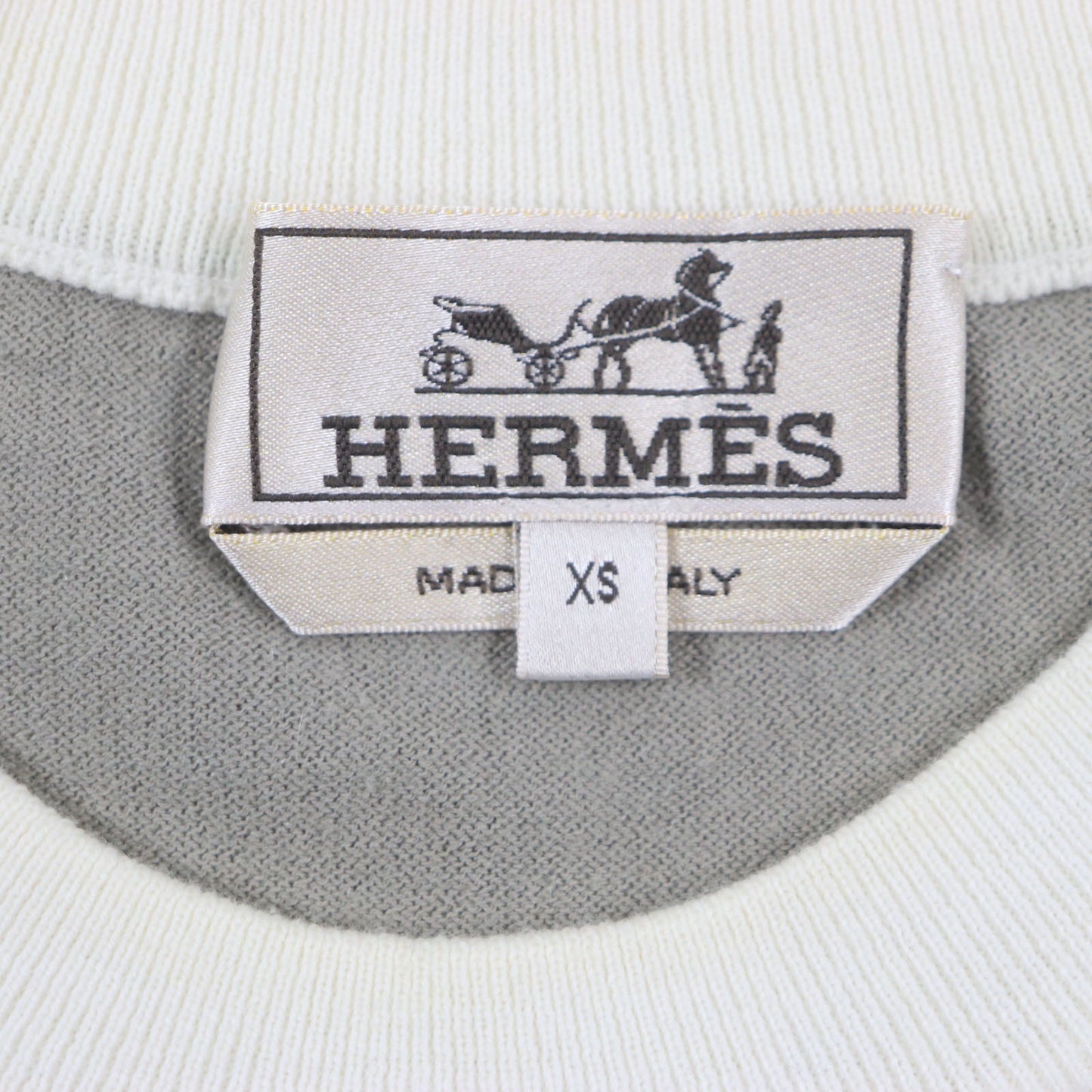 HERMES Short sleeve knit Main: 85% cotton, Main: 15% cashmere Ivory gray mens XS