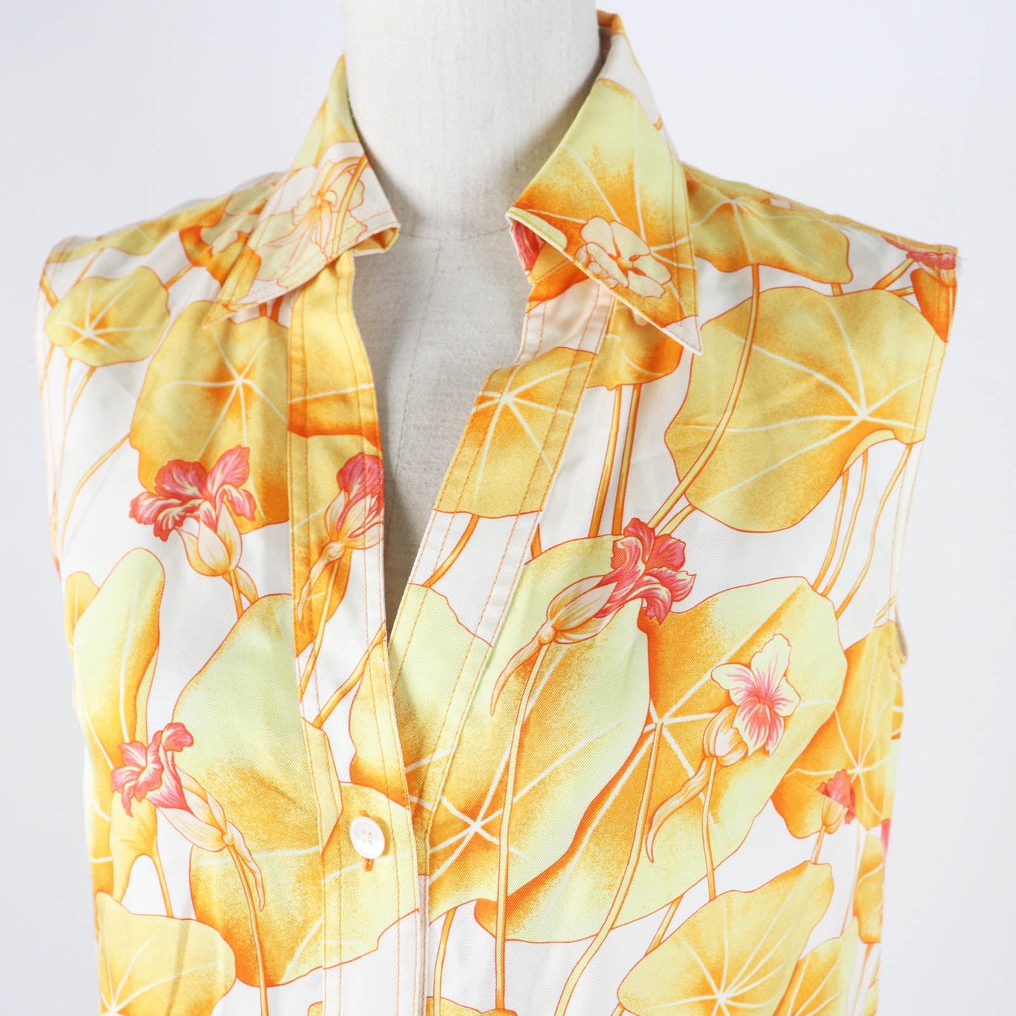 HERMES tops Main: 100% silk Orange Yellow type Margiela period Les Capucines Women 34