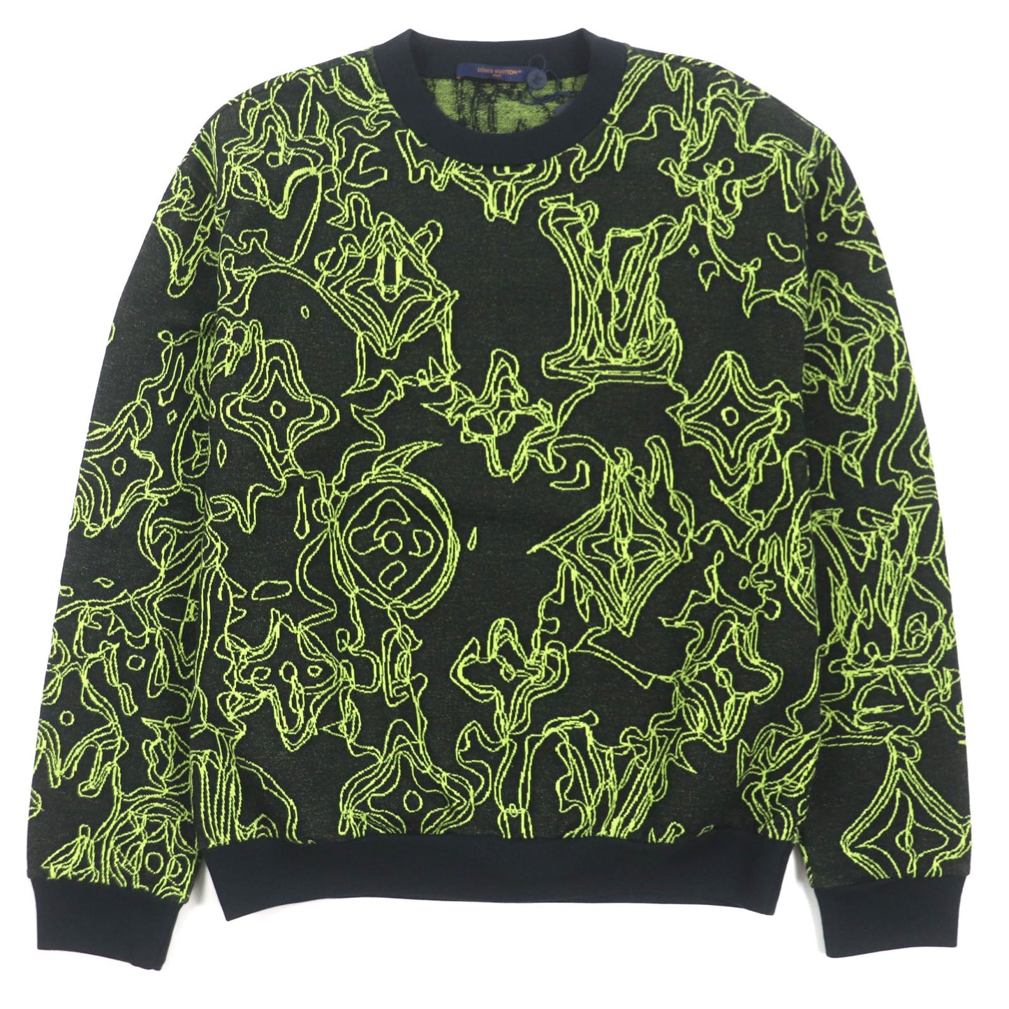 LOUIS VUITTON sweater Main: 100% cotton Black Lime Wavy Monogram mens L