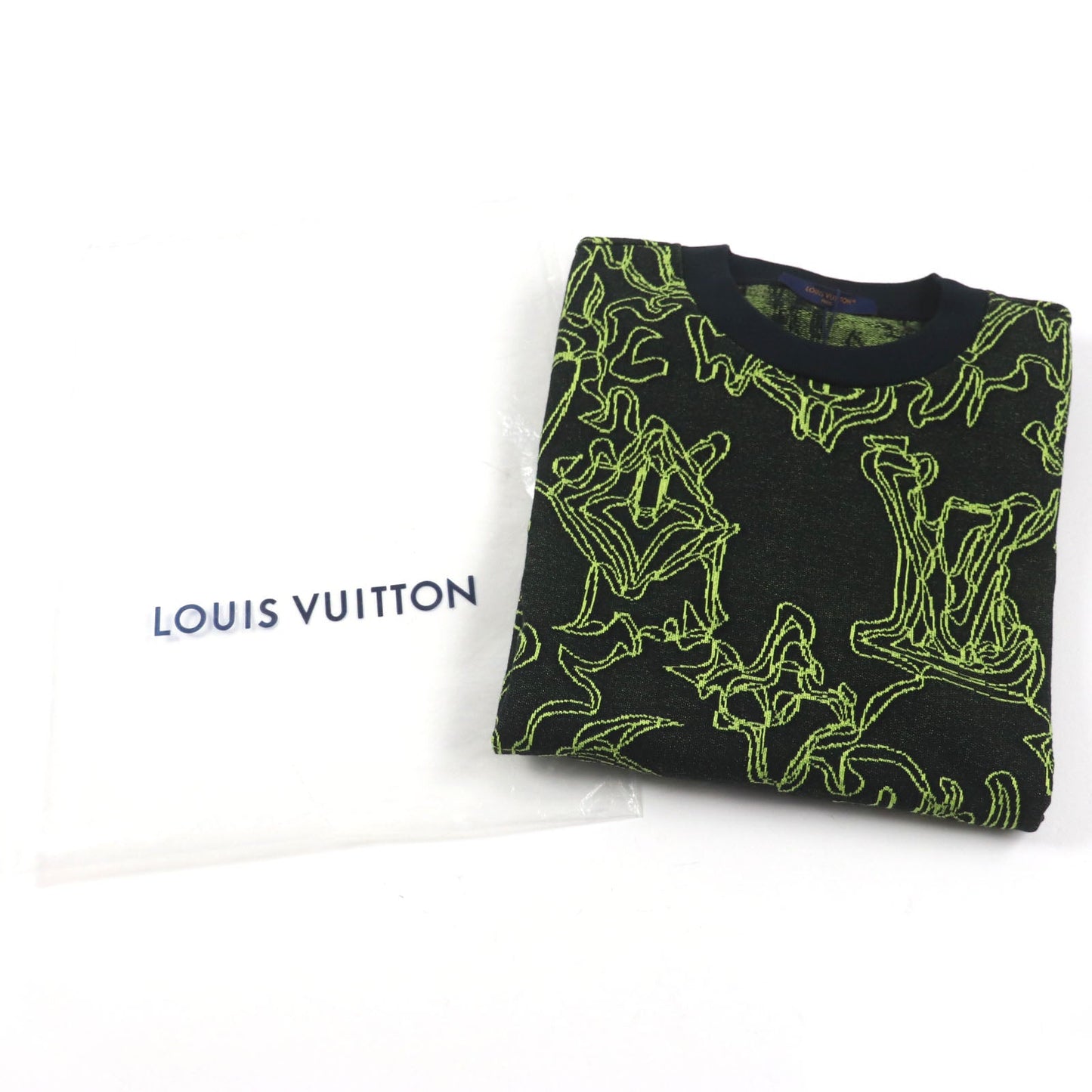 LOUIS VUITTON sweater Main: 100% cotton Black Lime Wavy Monogram mens L