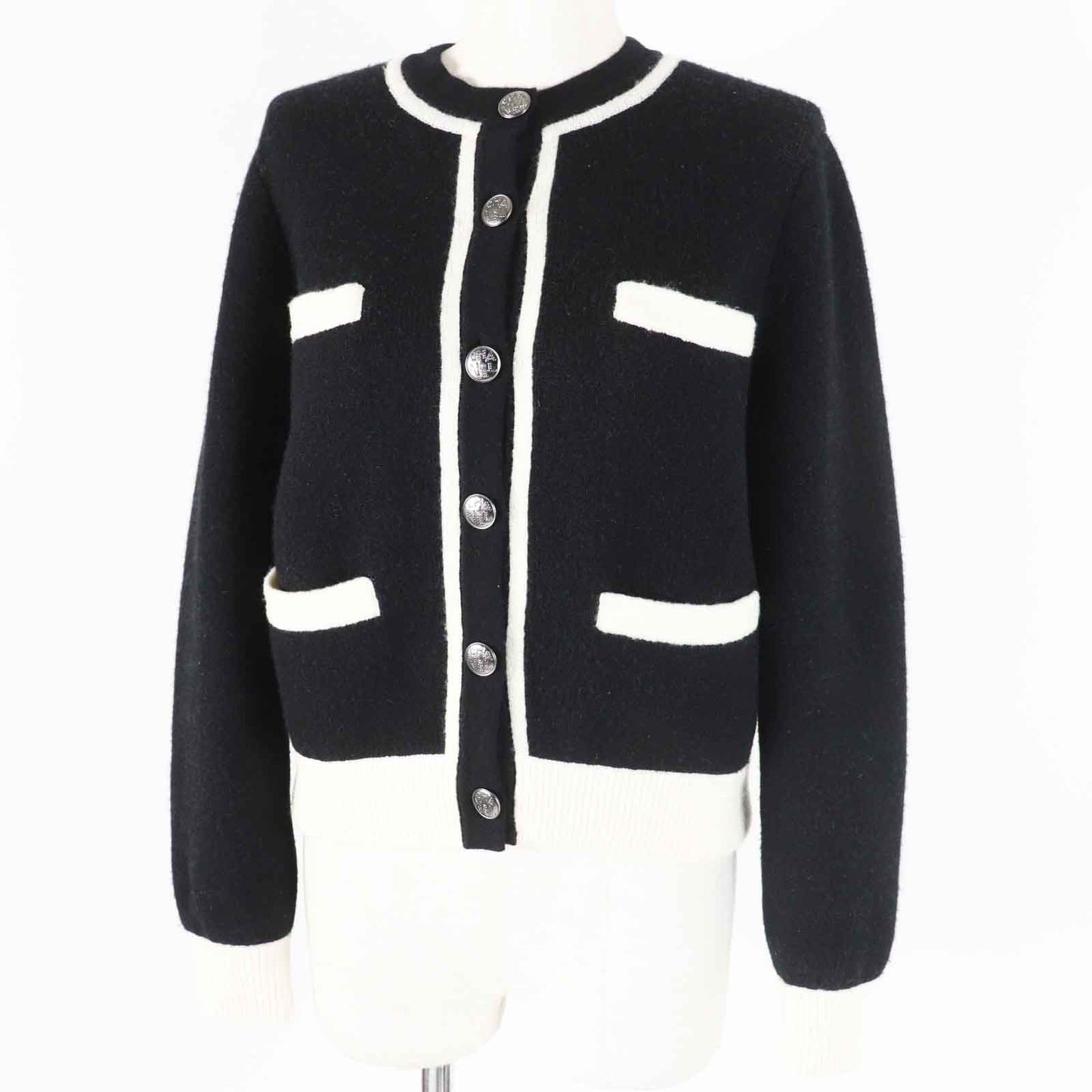 CHANEL cardigan P71365 Outer material: 78% cashmere, Outer material: 7% polyester, Outer material: 13% silk, Outer material: 2% polyamide Black White Women 34