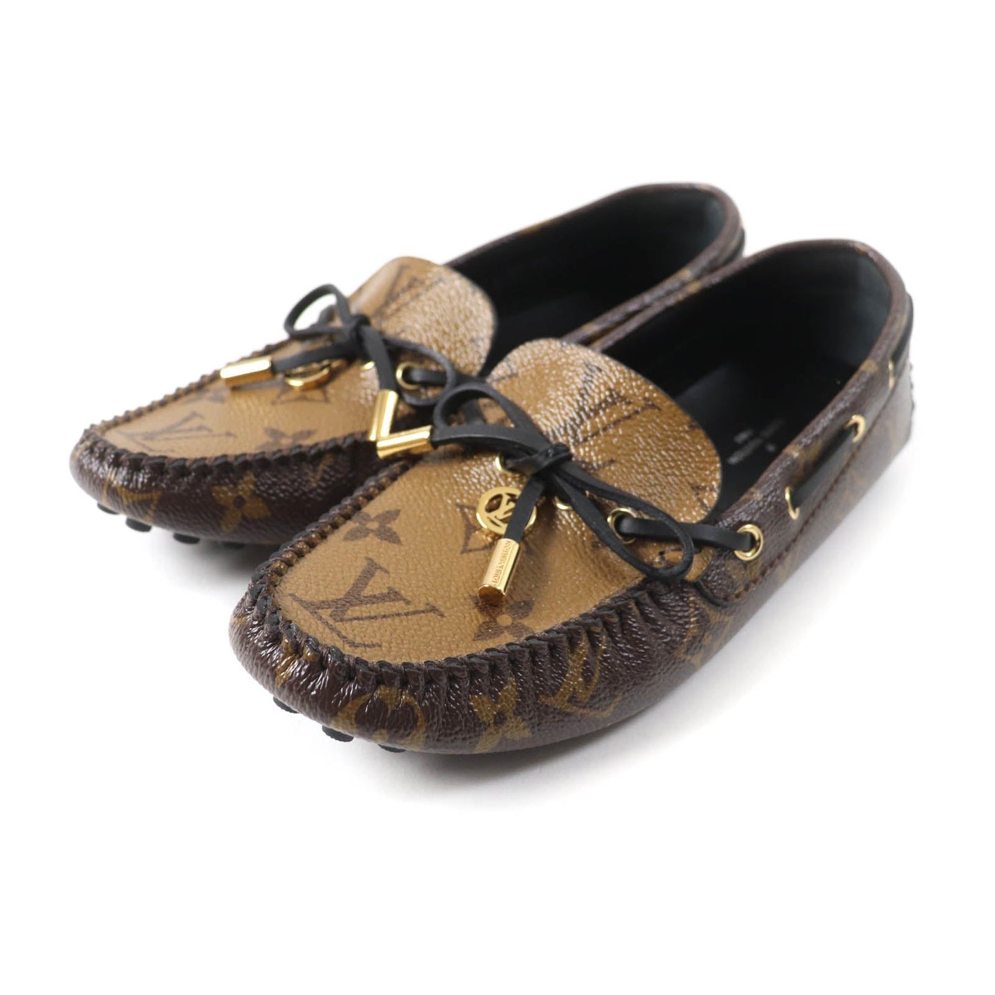 LOUIS VUITTON loafers Main: Monogram reverse canvas, leather Brown Driving shoes moccasins Gloria Lyne Women 35 1/2
