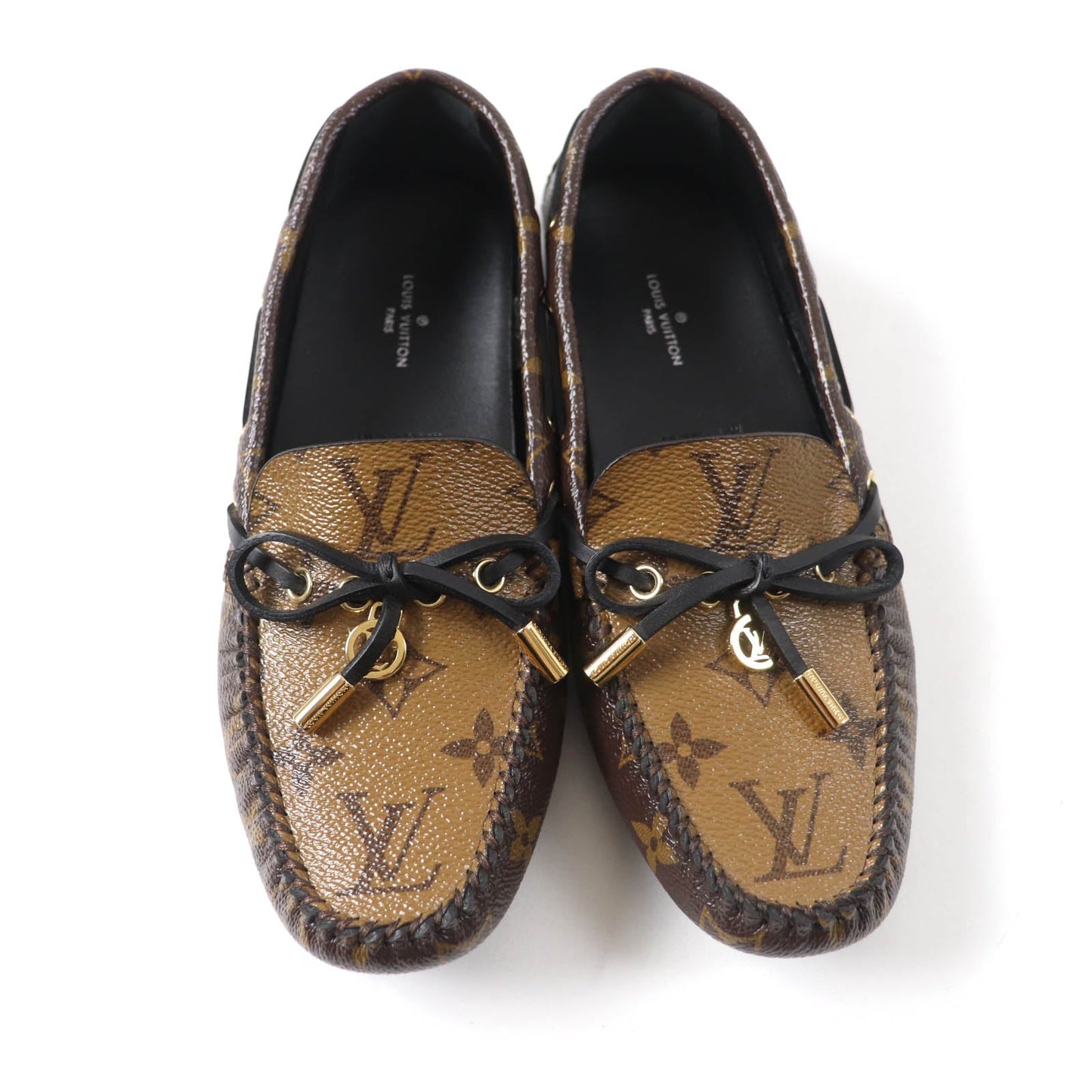 LOUIS VUITTON loafers Main: Monogram reverse canvas, leather Brown Driving shoes moccasins Gloria Lyne Women 35 1/2