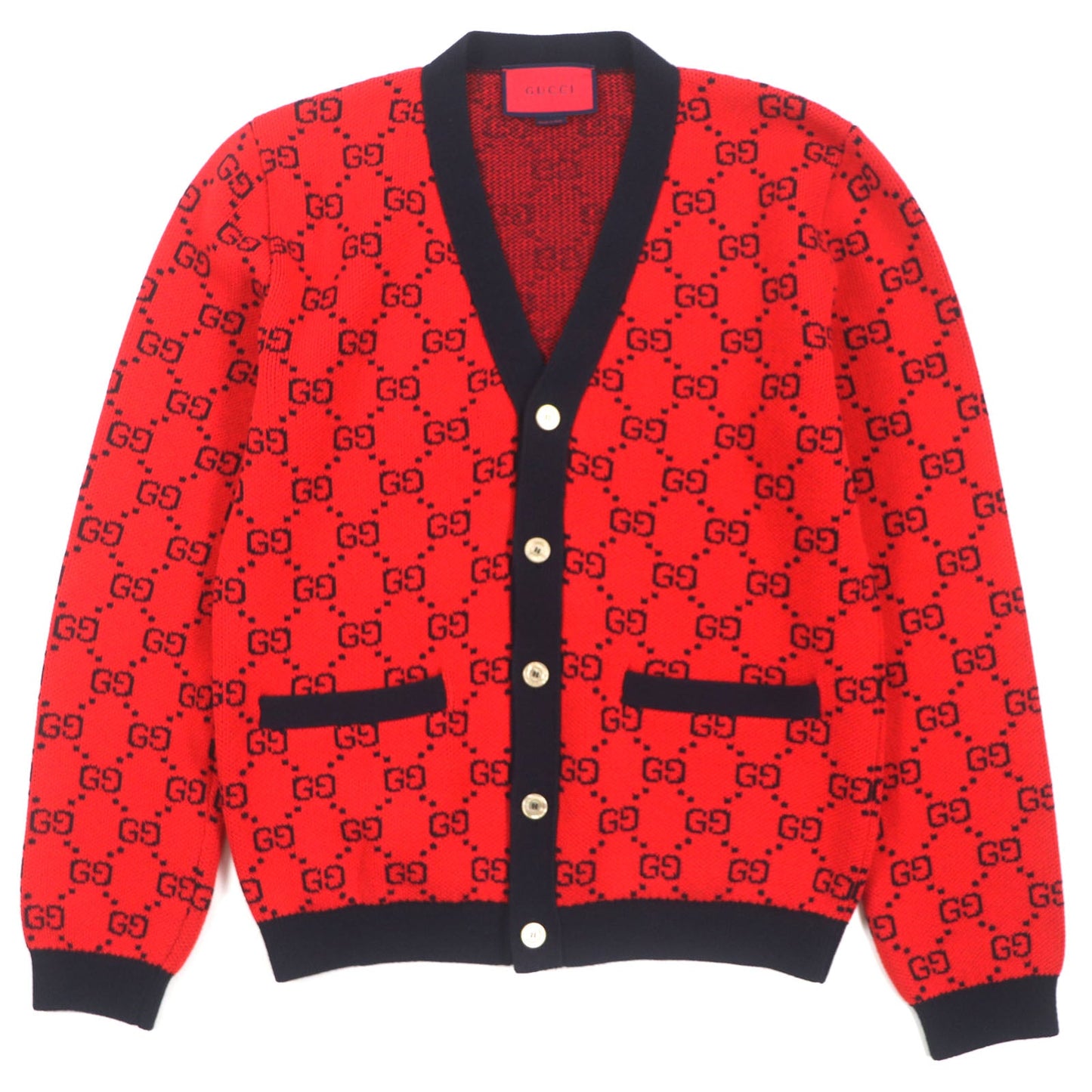 GUCCI cardigan 661156 Main: 54% wool, Main: 46% cotton, Part: 52% wool, Part: 45% cotton, Part: 2% nylon Red black Women M