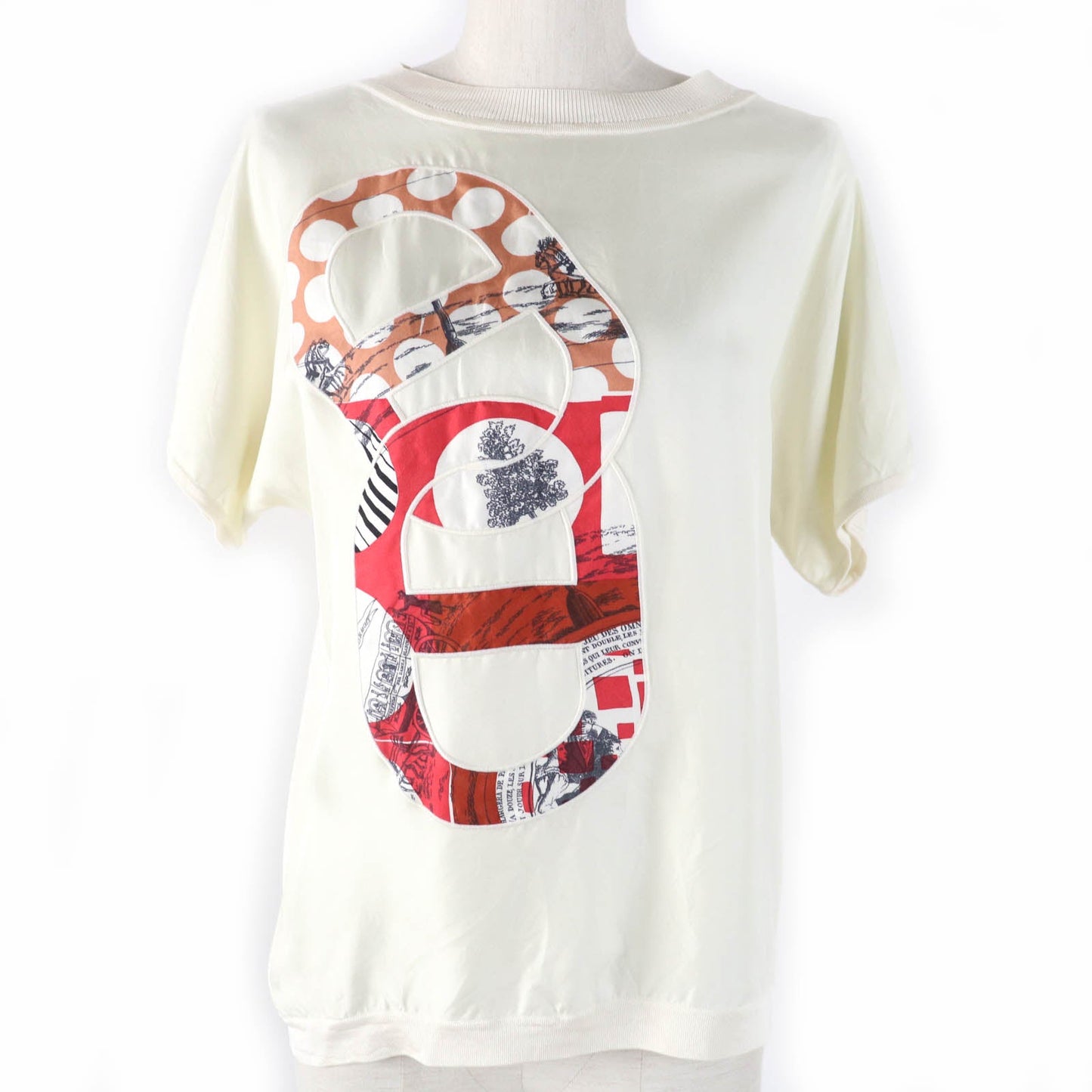 HERMES Short sleeve knit 2E2826DS Main: 100% silk, Main: 100% polyester Ivory Women 34