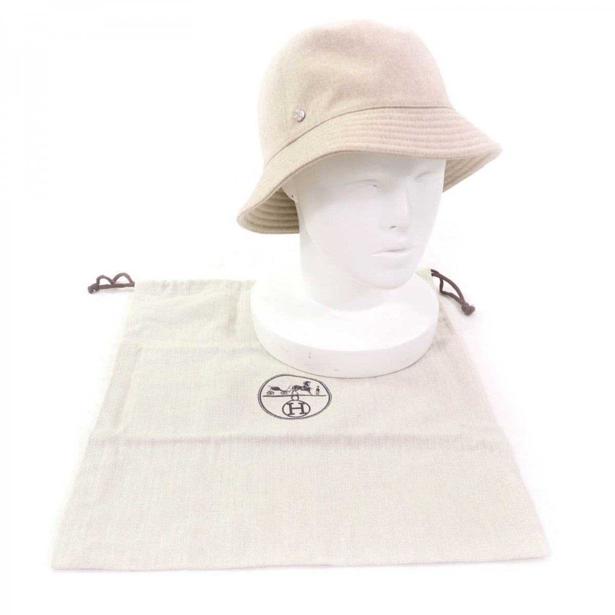 HERMES hat H222020N Outer: 100% cashmere, Lining: 65% rayon, Lining: 35% silk, Part: 56% cotton, Part: 44% rayon beige Calvi Women