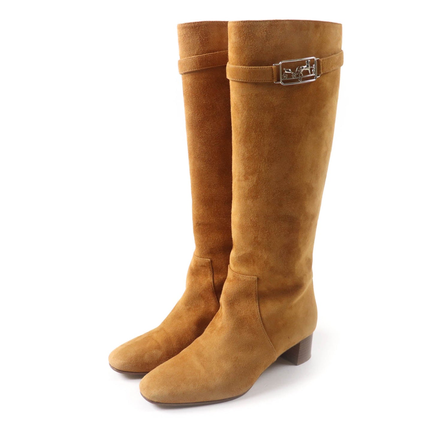 HERMES Knee-high boots Main: Suede leather light brown Versailles Women 36