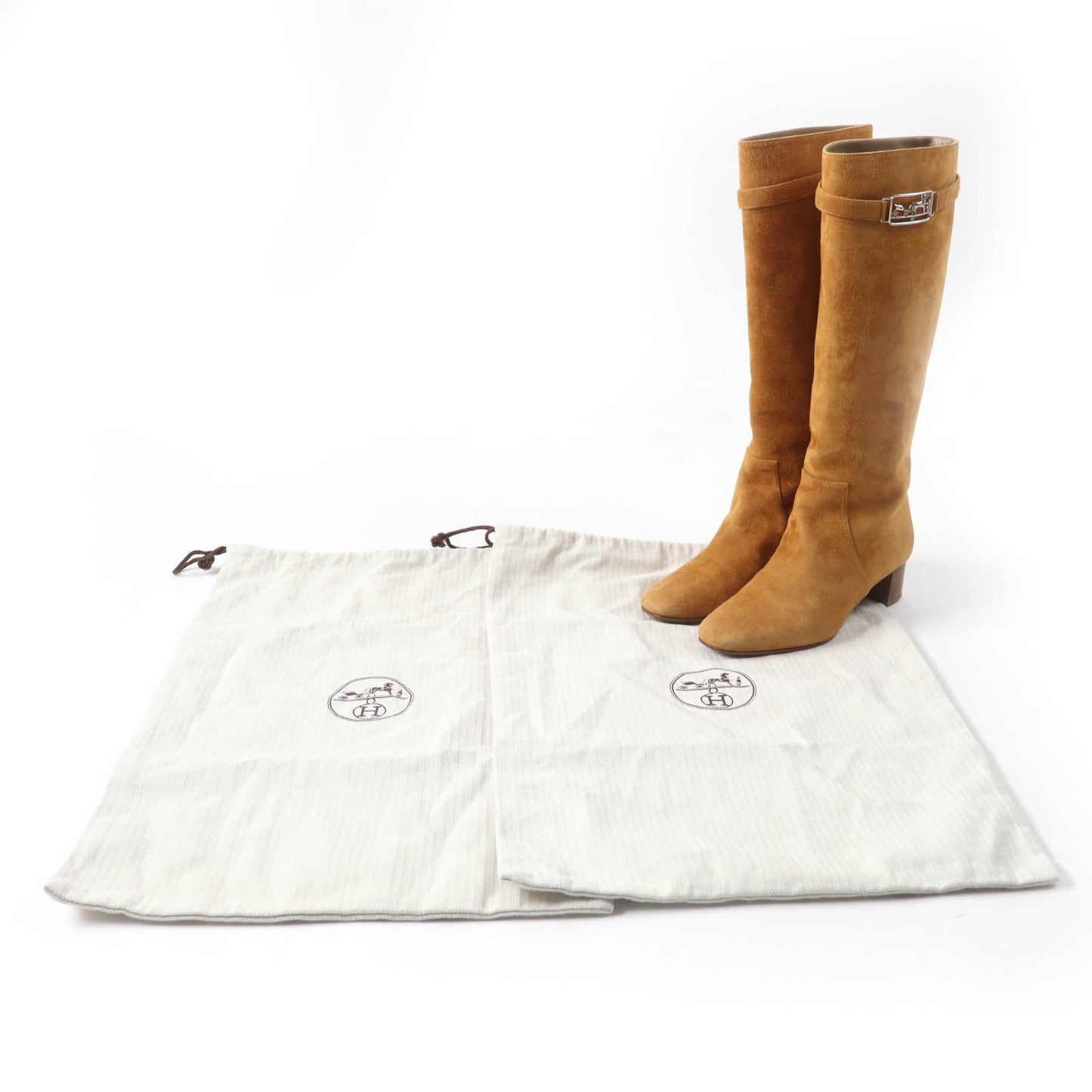 HERMES Knee-high boots Main: Suede leather light brown Versailles Women 36