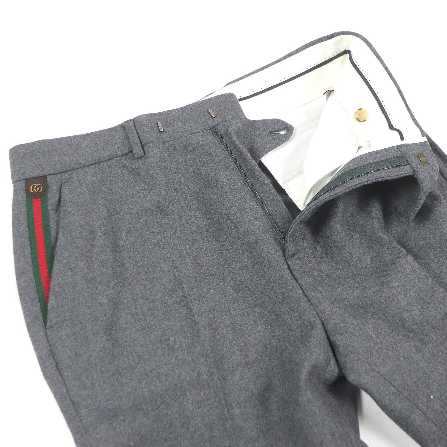 GUCCI slacks 698813 Outer material: 100% wool, leather part: cowhide gray mens 50