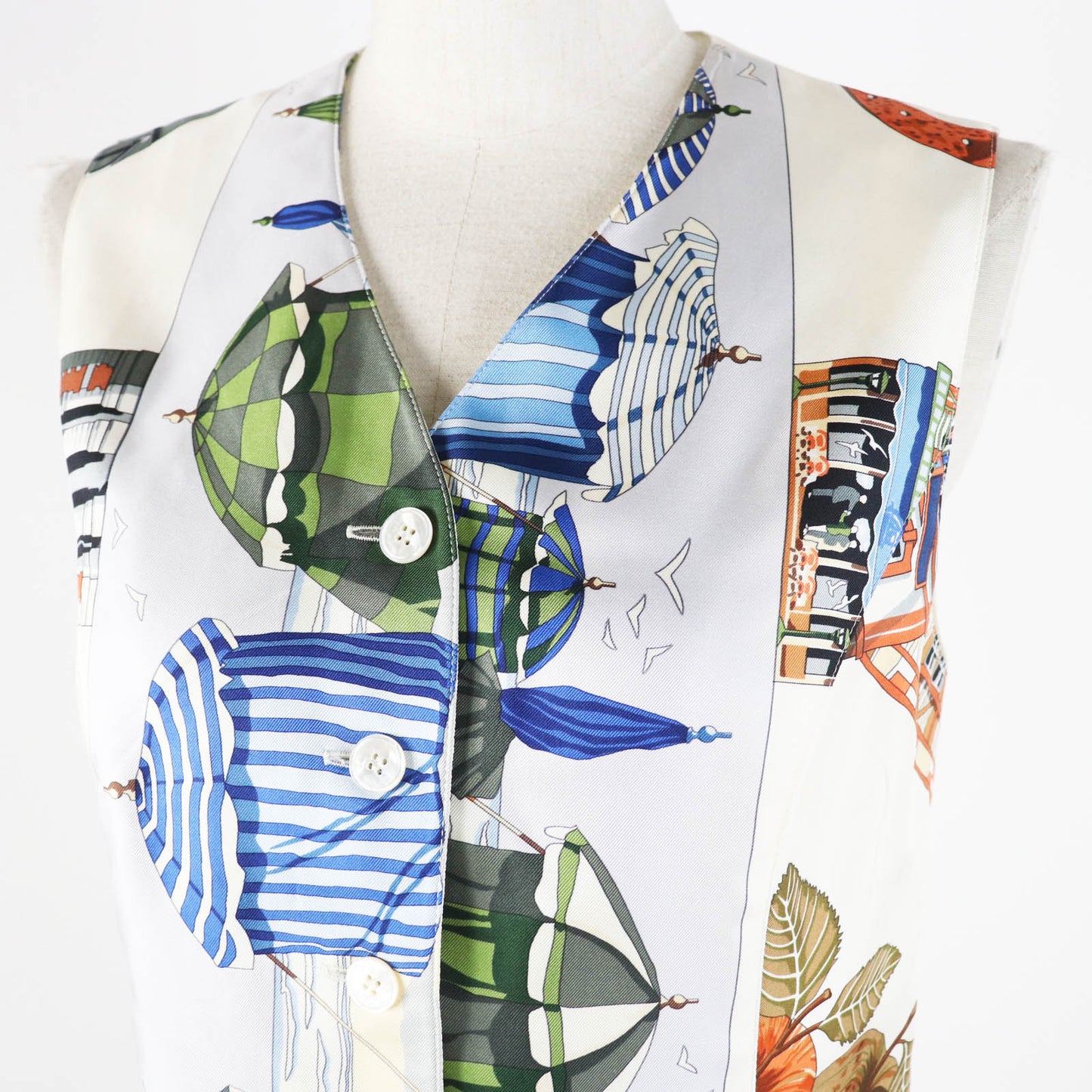 HERMES Vest Outer: 100% silk, Outer: 100% acetate, Lining: 100% acetate Multi Margiela period Women 40