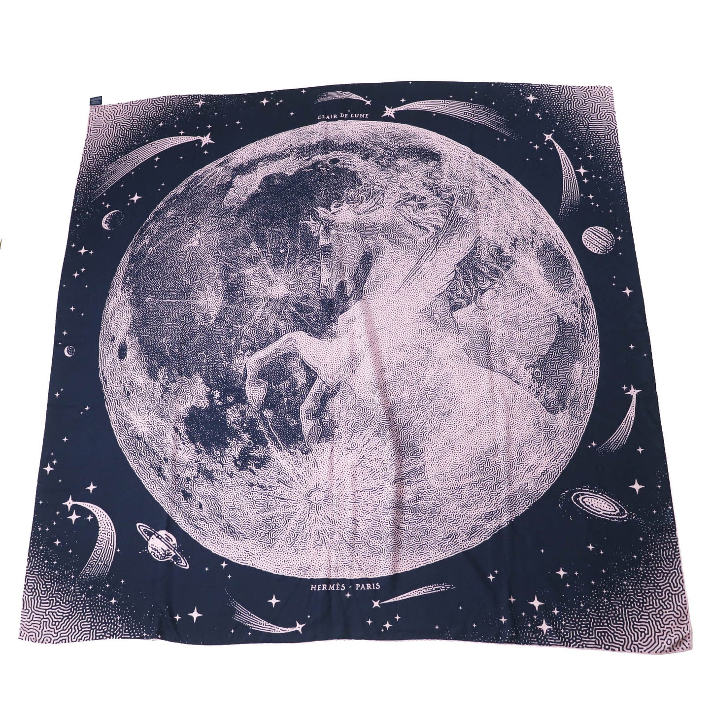 HERMES scarf Main: 70% cashmere, Main: 30% silk Navy pink Caregean CLAIR DE LUNE Women