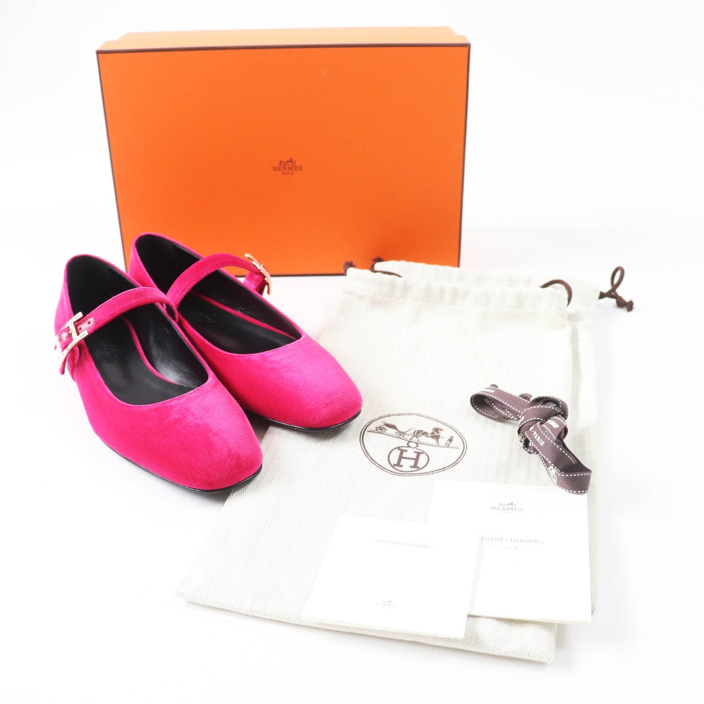 HERMES Ballet shoes Main: Velour Fuchsia Jane Women 36 1/2