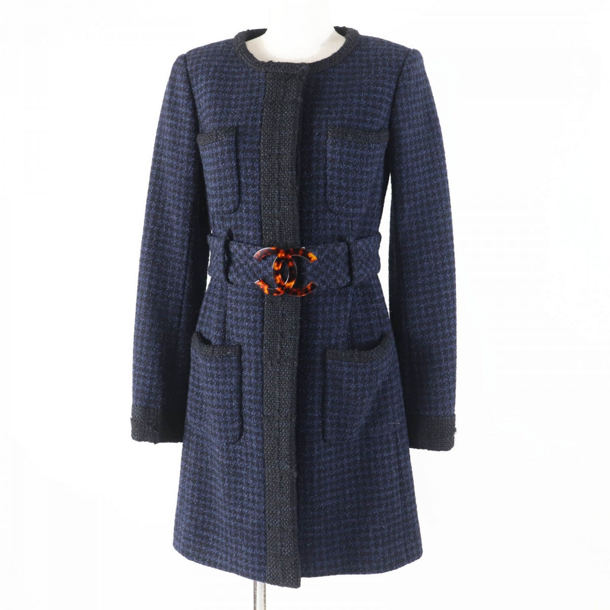 CHANEL coat P57229 Outer: 80% wool, Outer: 14% nylon, Outer: 6% rayon, Lining: 100% silk, Part: 62% wool Black navy Women 34